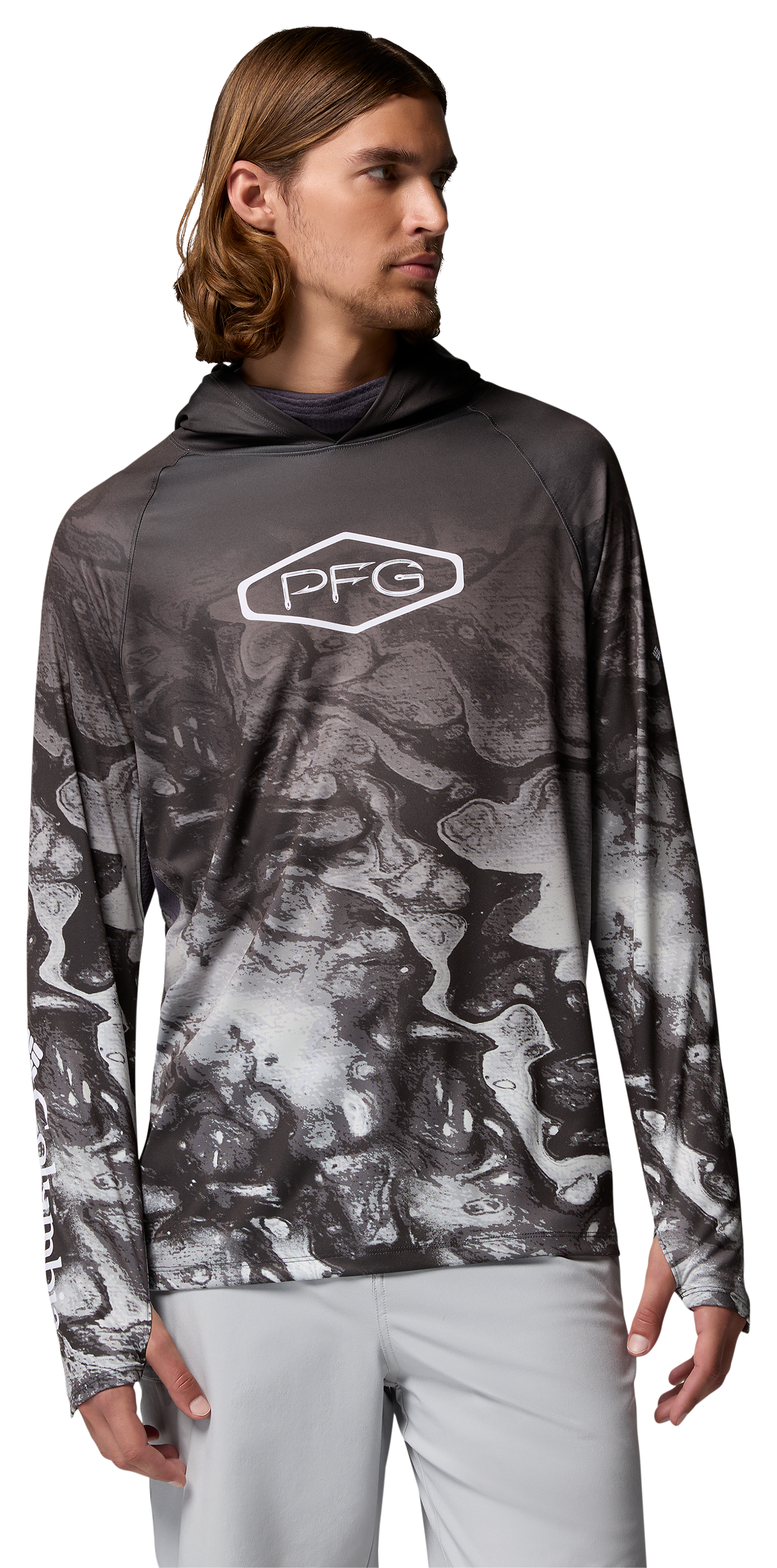 Image of Columbia PFG Super Terminal Tackle Vented Hoodie - Shark Aerials Fade