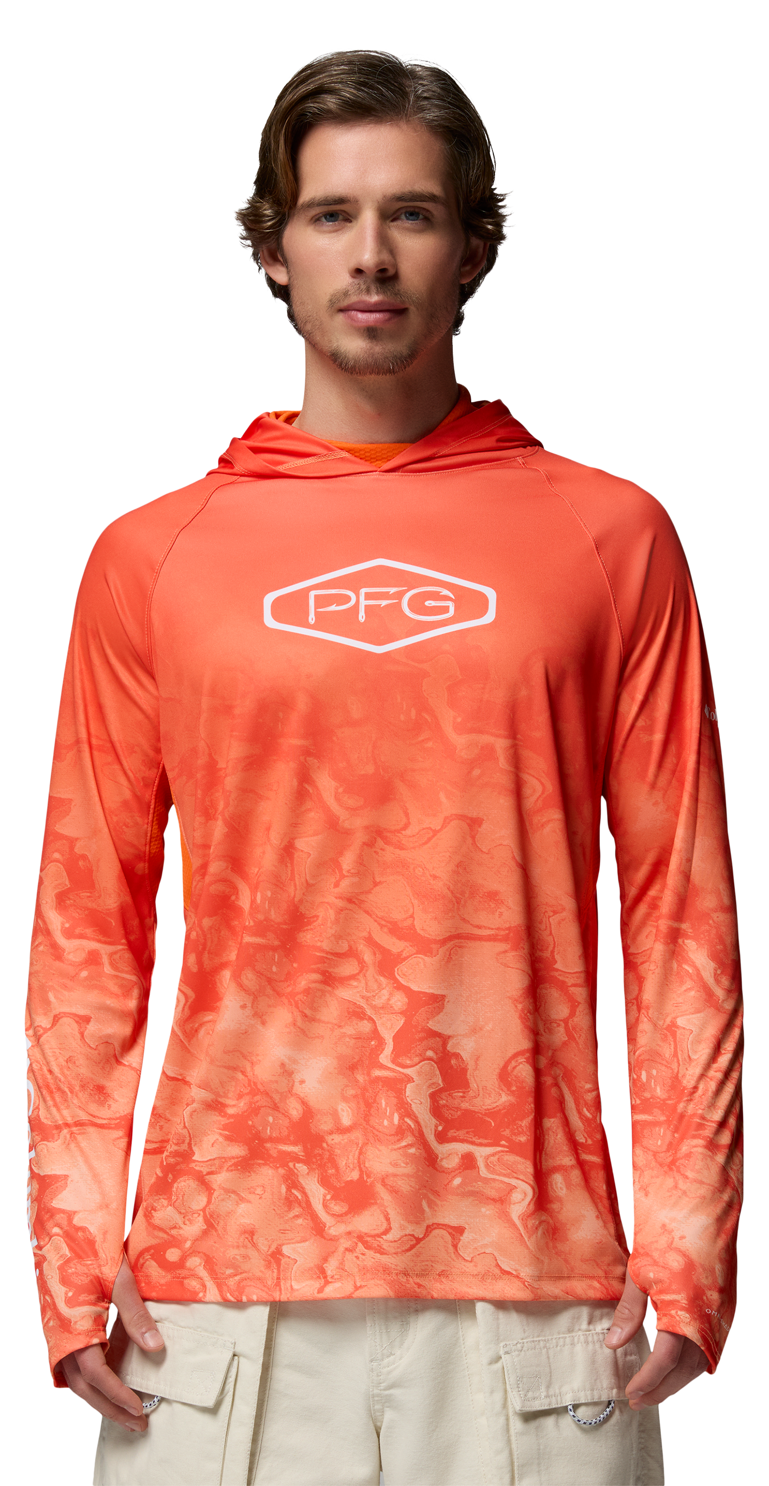 Image of Columbia PFG Super Terminal Tackle Vented Hoodie - Spark Orange Aerials