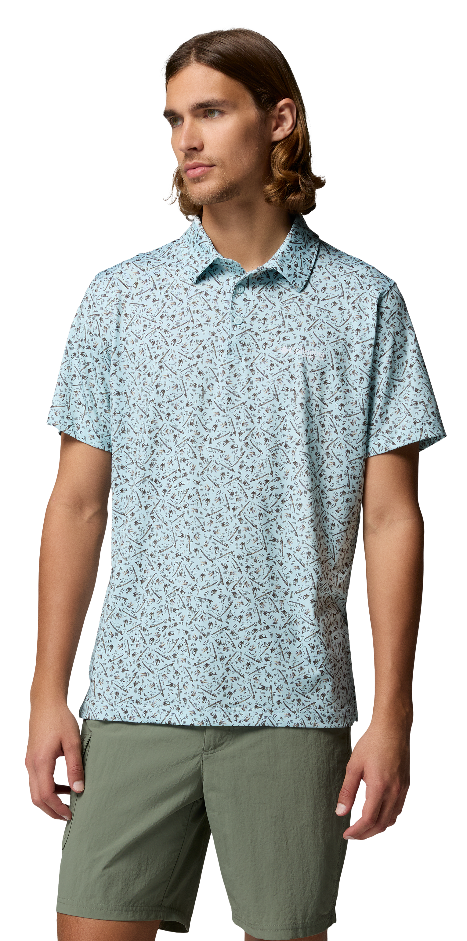 Image of Columbia Super Slack Tide II Stretch Short-Sleeve Polo - Marine Light Gone Fishin
