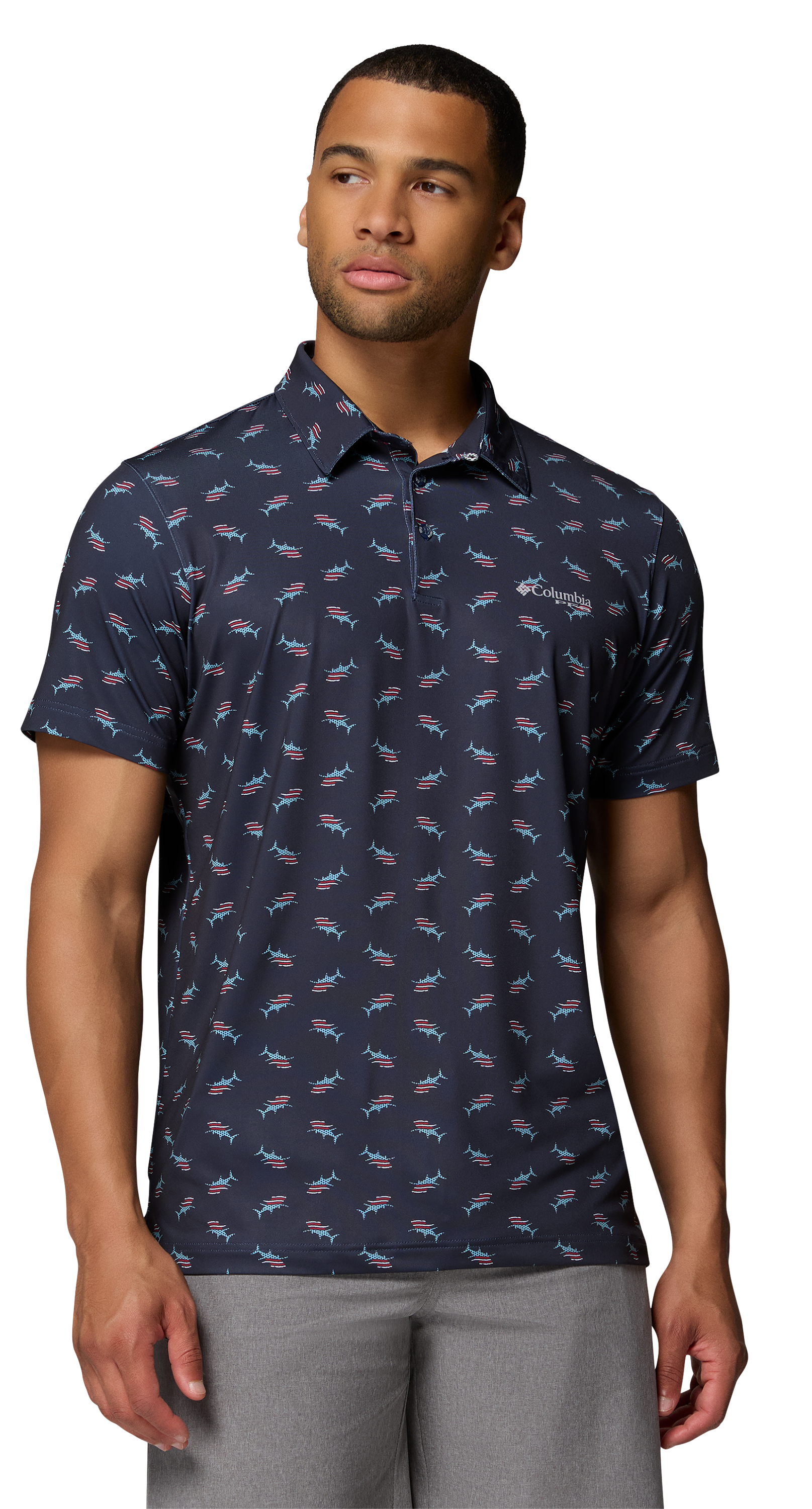 Image of Columbia Super Slack Tide II Stretch Short-Sleeve Polo - Nocturnal Bluefin Pride