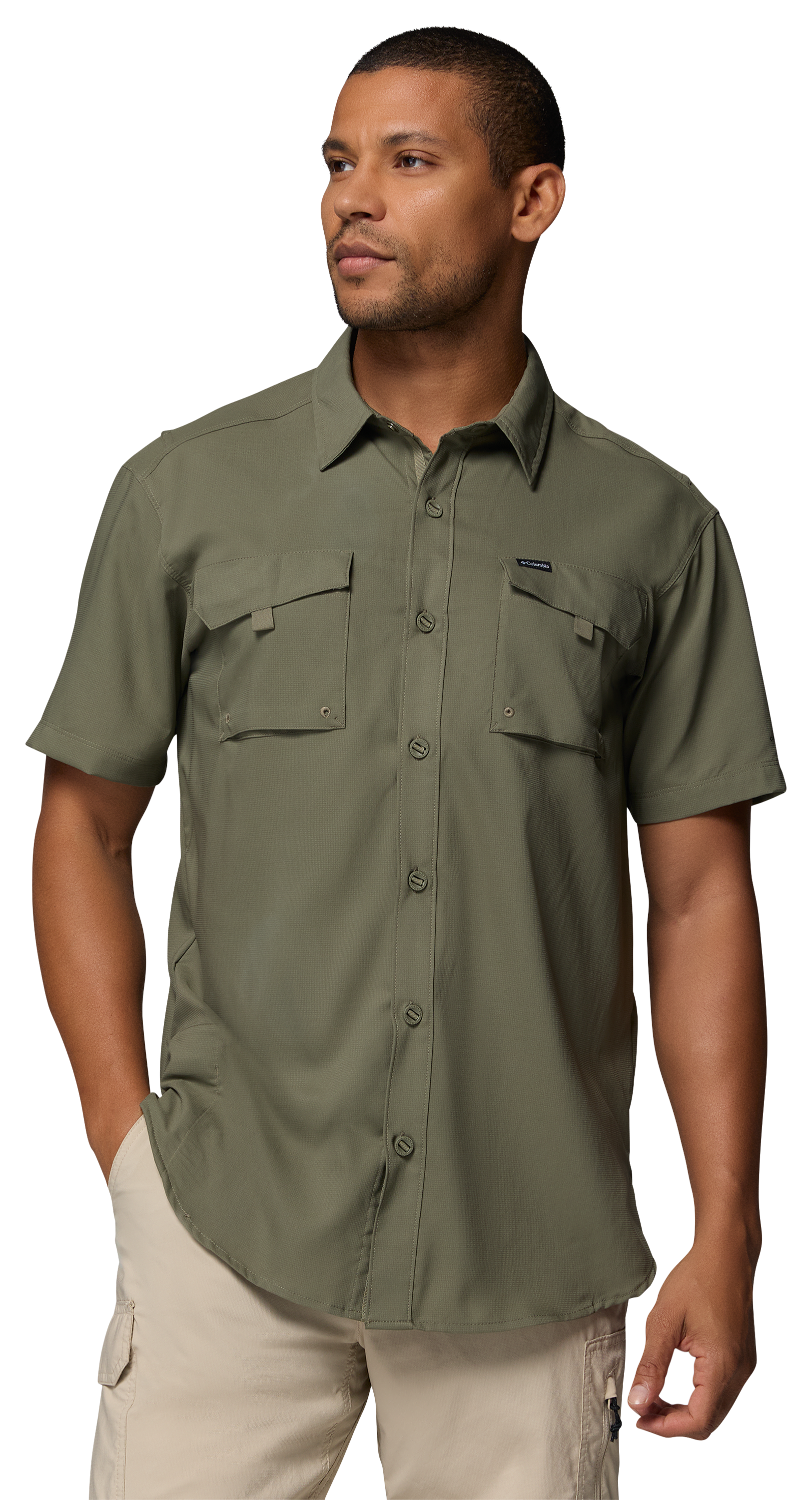 Image of Columbia Silver Ridge Utility II Button-Down Short-Sleeve Shirt - Stone Green