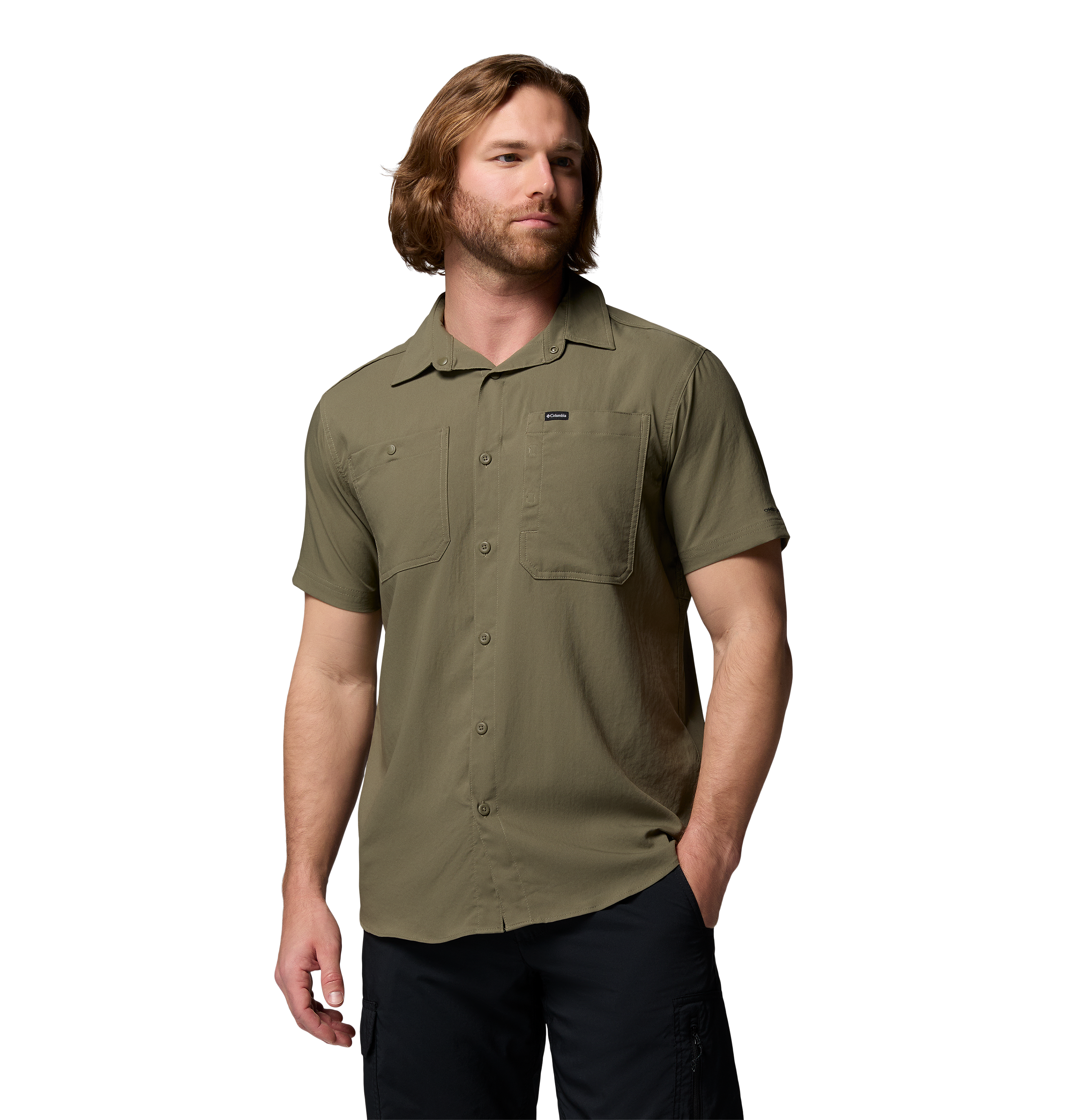 Image of Columbia Silver Ridge Utility II Button-Down Short-Sleeve Shirt - Stone Green