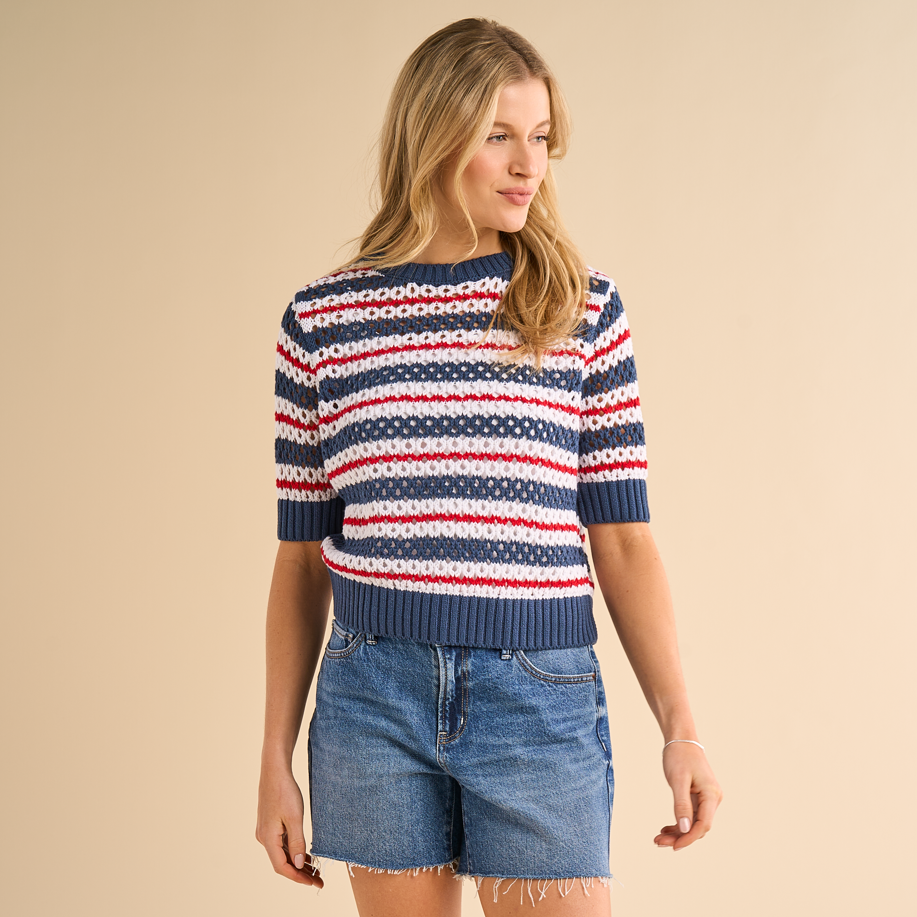 Image of Natural Reflections Stripe Short-Sleeve Sweater
