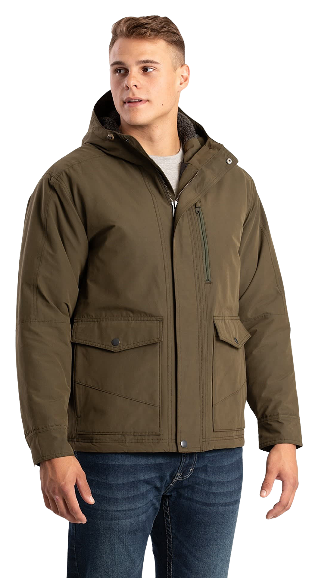 Image of Berne Quilt-Lined Micro-Duck Hooded Work Coat - Cedar Green
