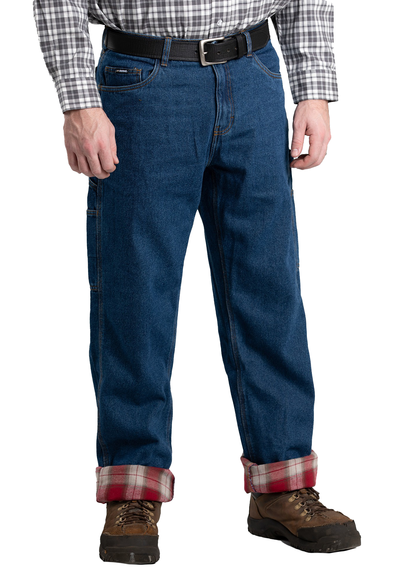 Image of Berne Heartland Flannel-Lined Denim Dungarees - Stone Wash Dark - 30x34