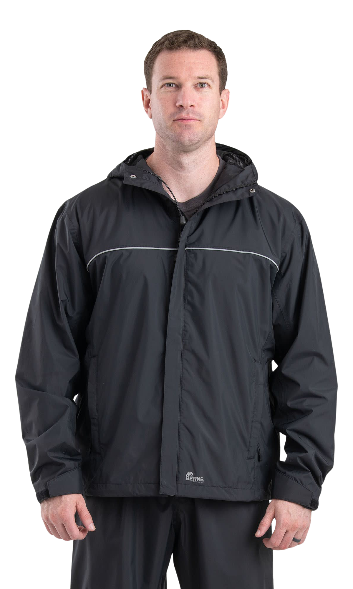 Image of Berne Coastline Lightweight Hooded Rain Jacket - Black - 5XLT