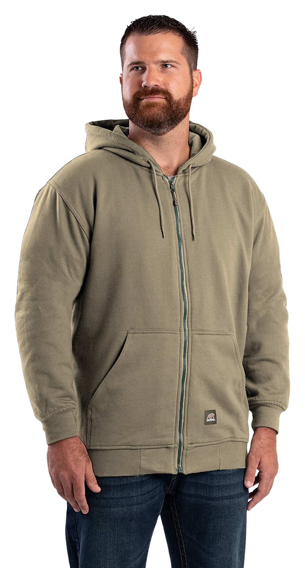 Image of Berne Heritage Thermal-Lined Full-Zip Hooded Sweatshirt - Alpine Green - 2XLT