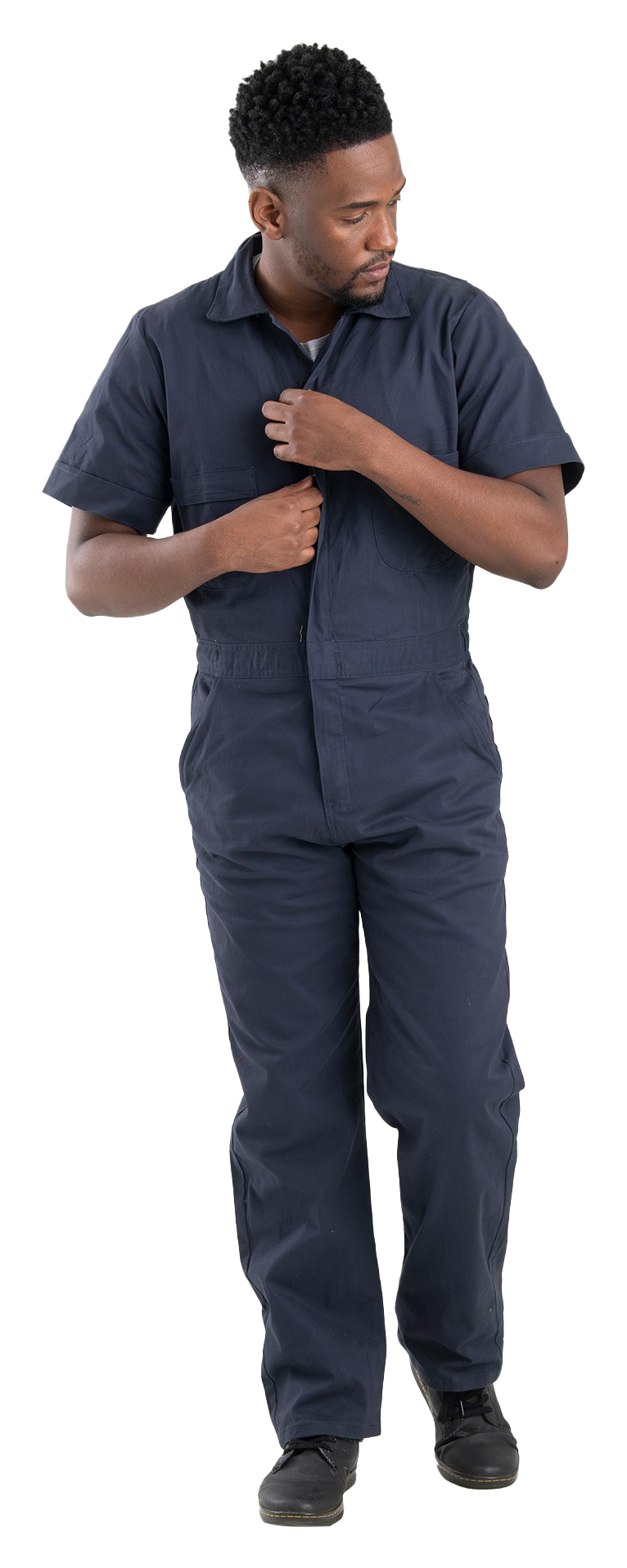 Image of Berne Highland Short-Sleeve Flex Poplin Coverall - Navy