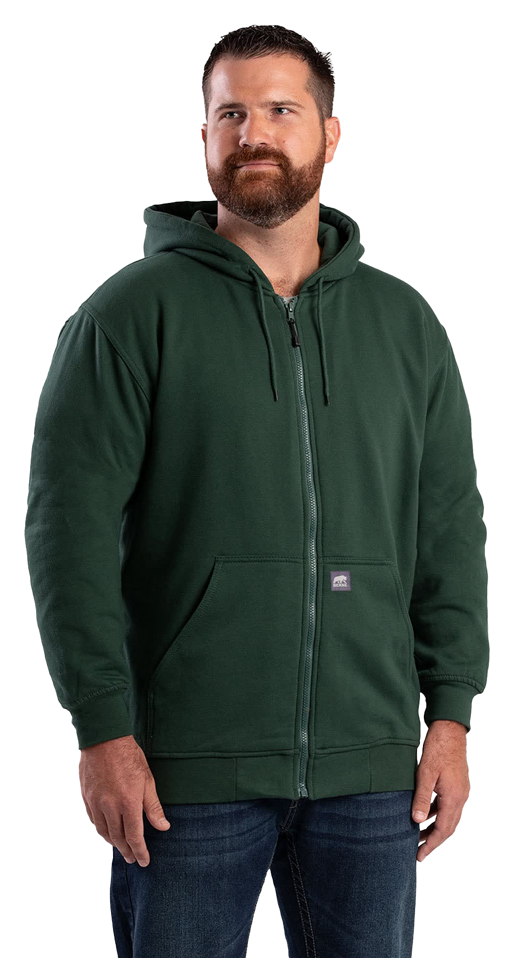 Image of Berne Heritage Thermal-Lined Full-Zip Hooded Sweatshirt - Green - S