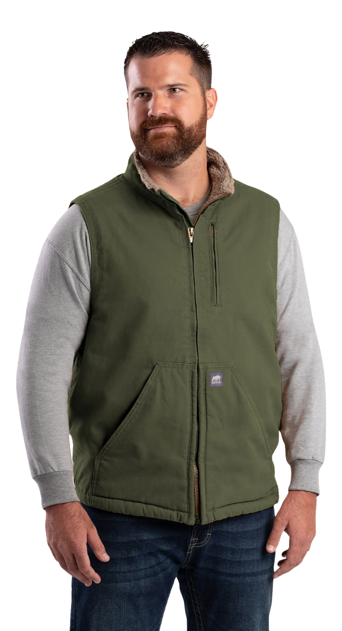 Image of Berne Heartland Sherpa-Lined Washed Duck Vest - Cedar Green - 3XL