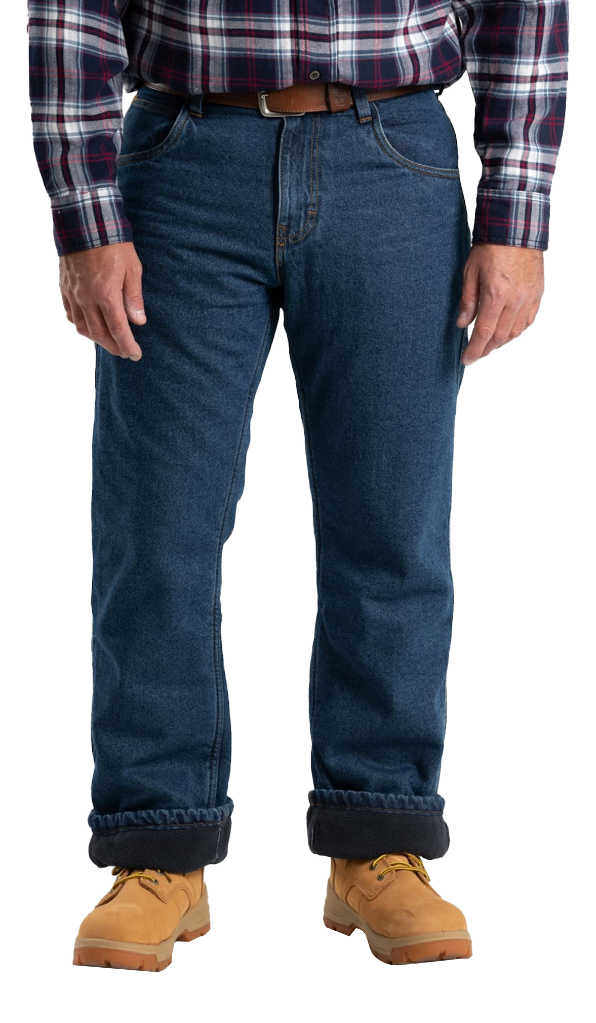 Image of Berne Heartland Fleece-Lined Denim Jeans - Stone Wash Dark - 40x32