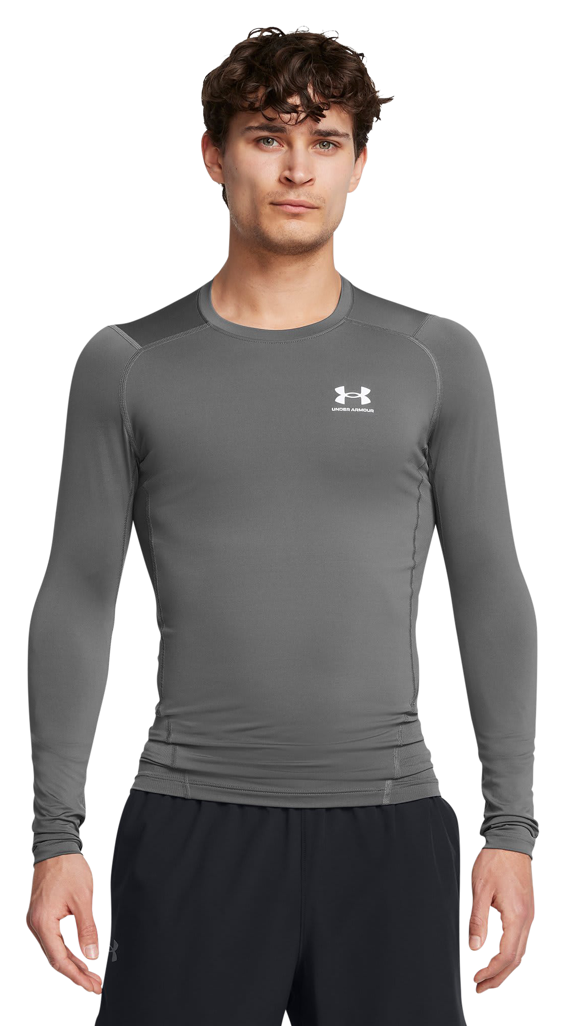 Image of Under Armour HeatGear Compression Long-Sleeve Shirt - Castlerock/White - XL