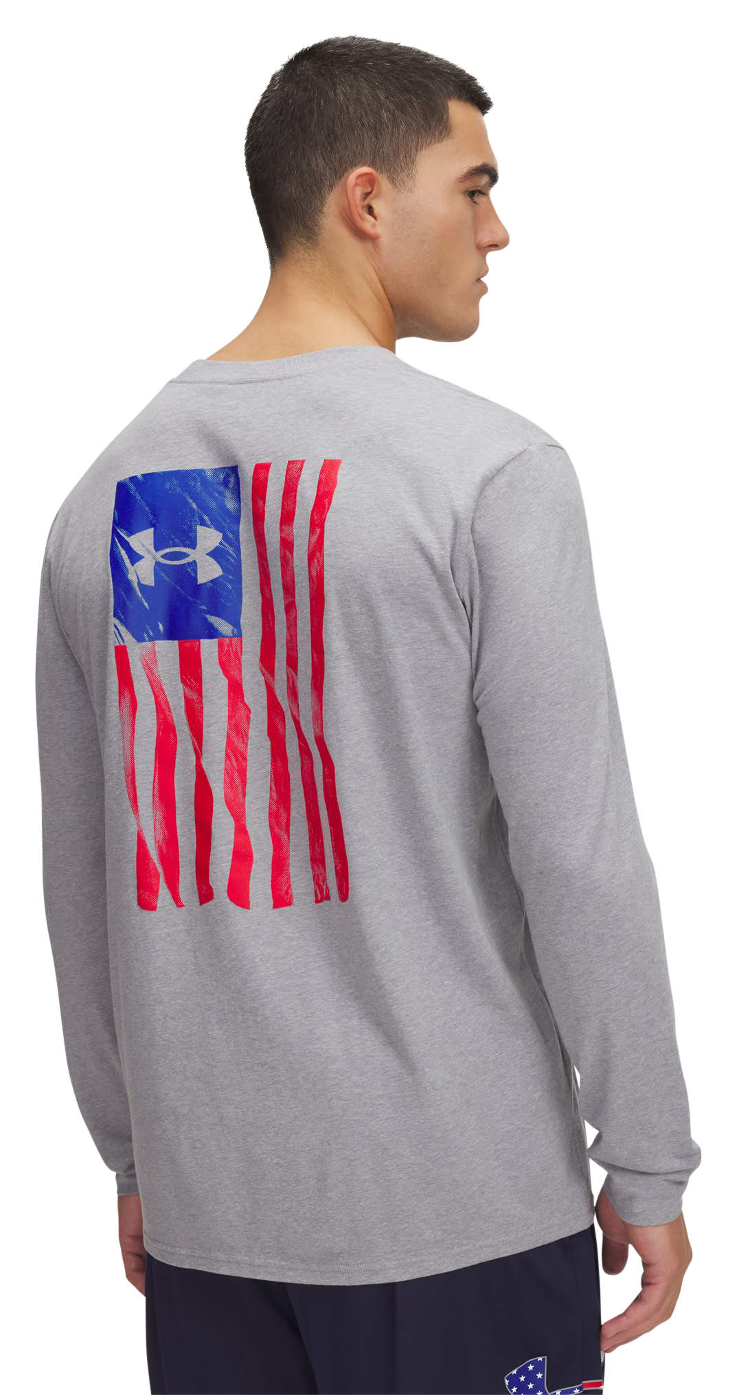 Image of Under Armour Freedom Flag Graphic Long-Sleeve Shirt - Steel Light Heather/Royal - 3XL