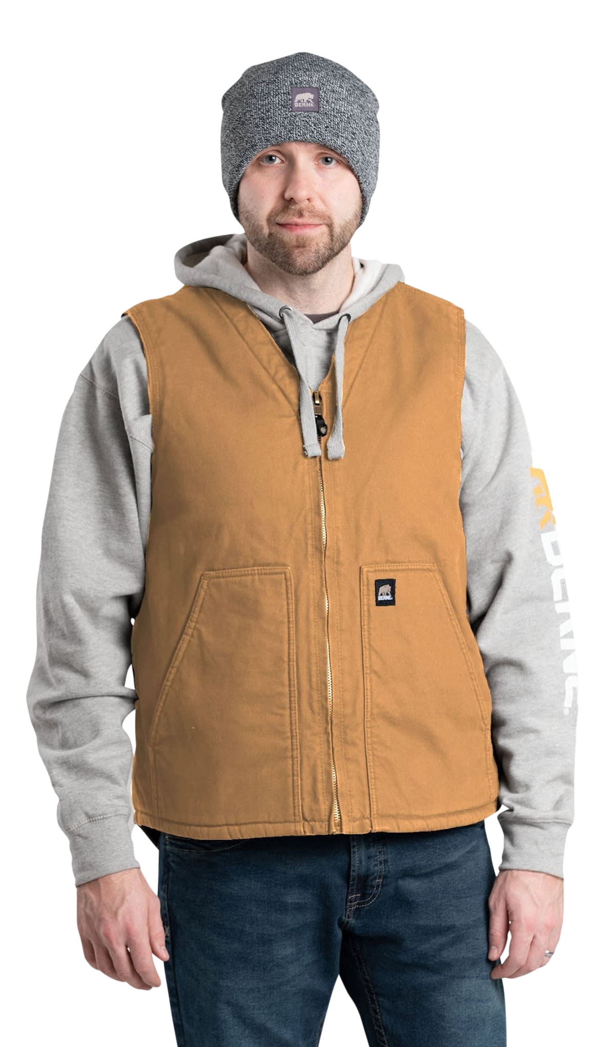 Image of Berne Heartland Sherpa-Lined Washed Duck V-Neck Vest