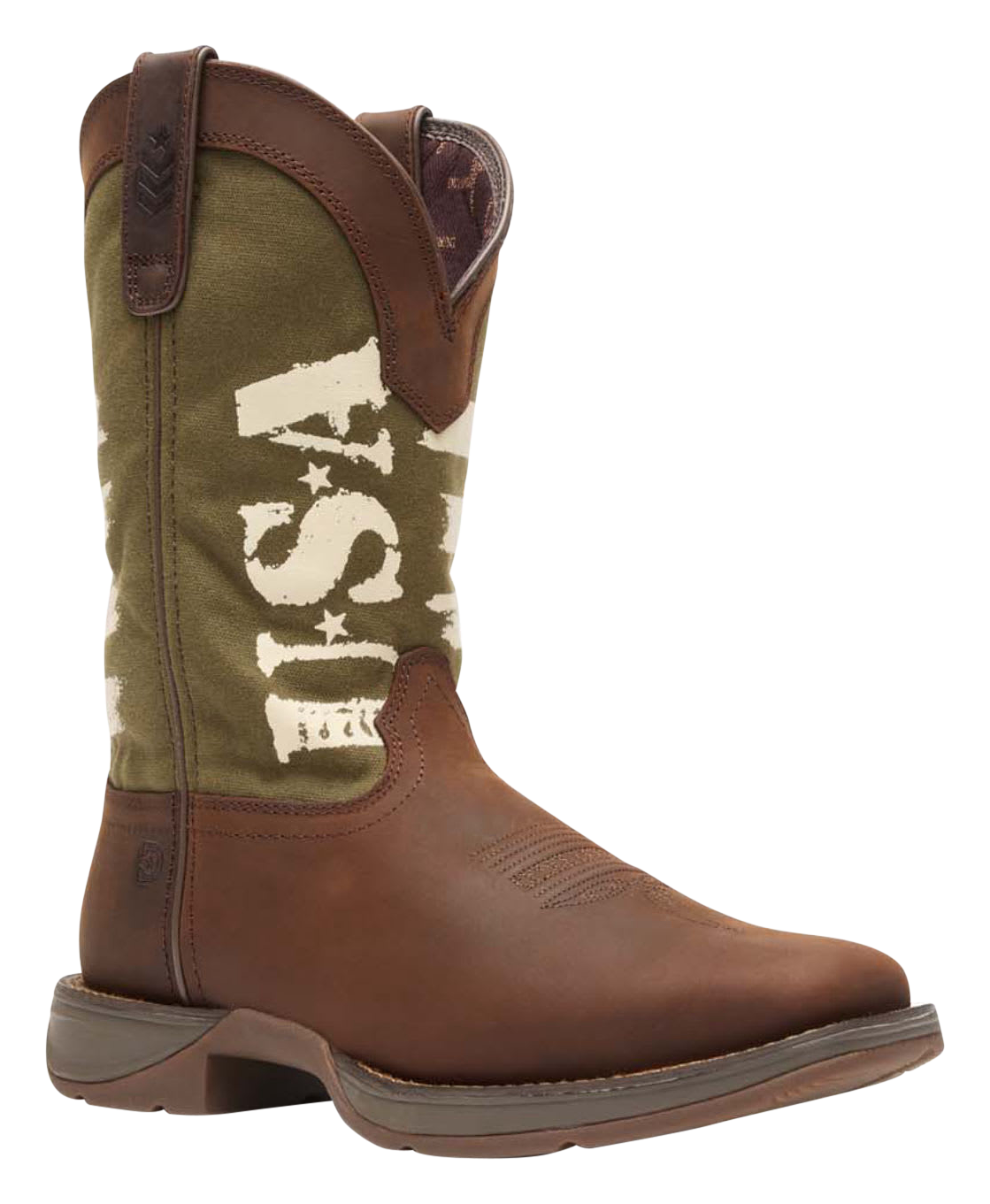 Image of Durango Rebel USA Print Western Boots for Men - Brown/Army Green