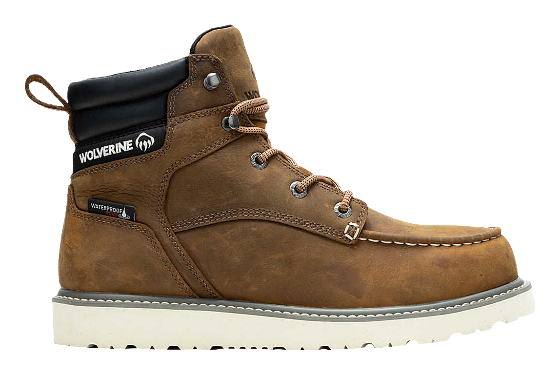 Image of Wolverine Trade Wedge Waterproof Moc-Toe Work Boots for Men - Sudan Brown