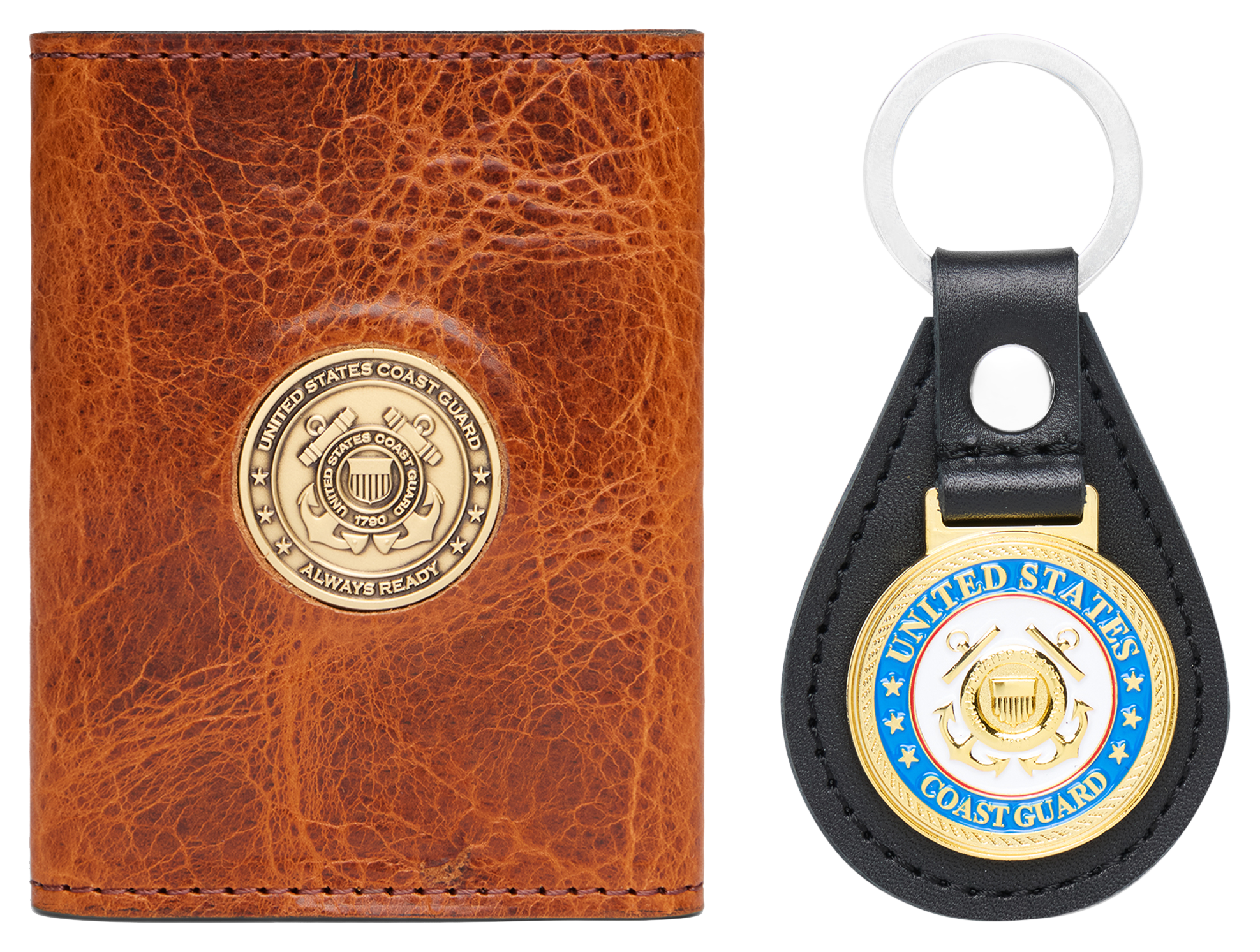 BASS PRO SHOPS US Coast Guard Leather Wallet and Keychain Gift Set