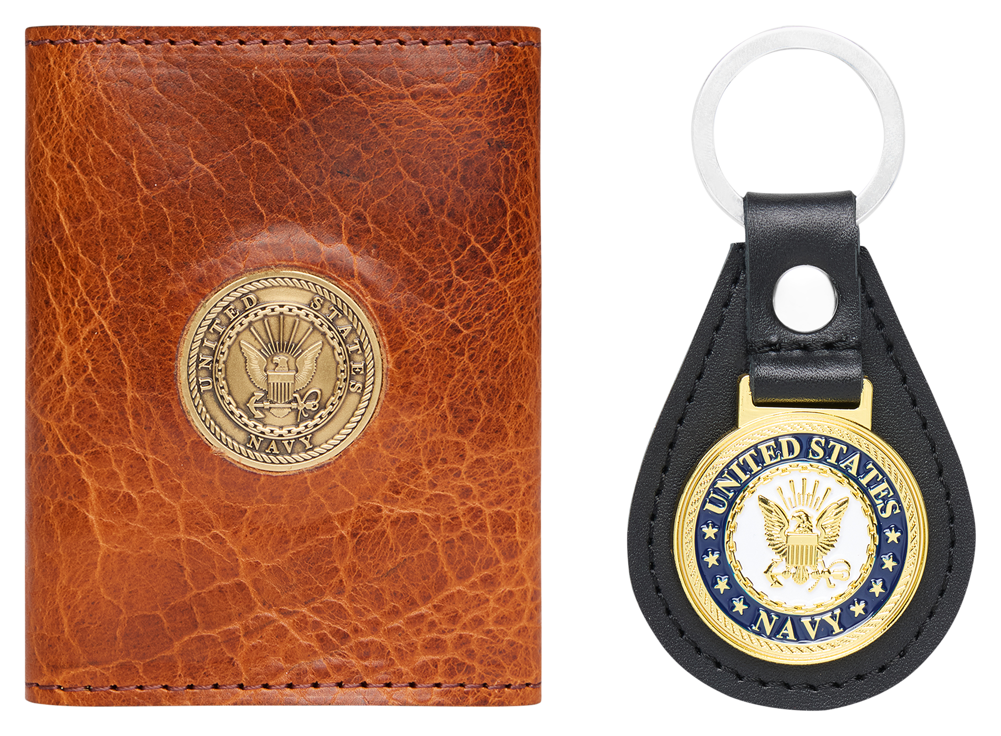 Image of Bass Pro Shops U.S. Navy Leather Wallet and Keychain Gift Set