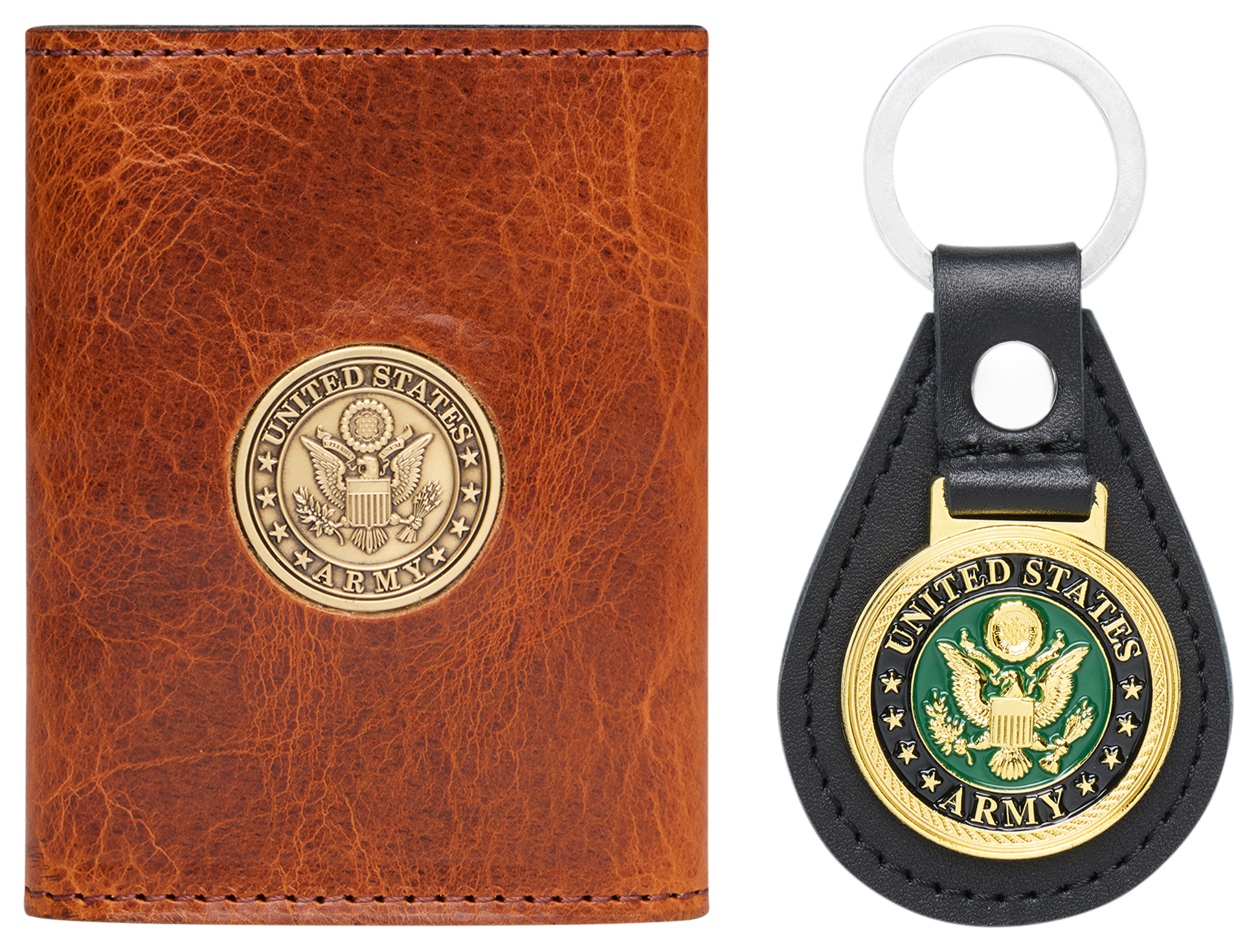 Image of Bass Pro Shops U.S. Army Leather Wallet and Keychain Gift Set
