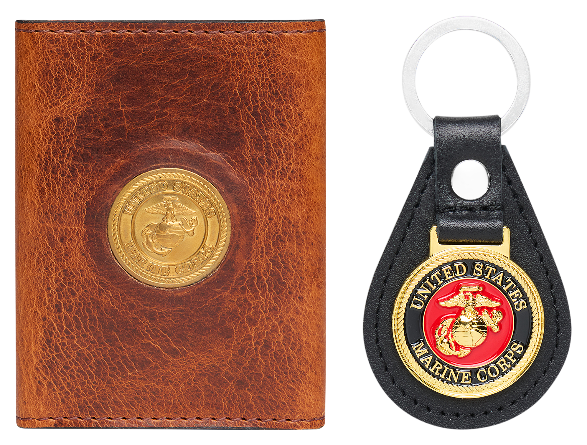 Image of Bass Pro Shops U.S. Marine Corps Leather Wallet and Keychain Gift Set