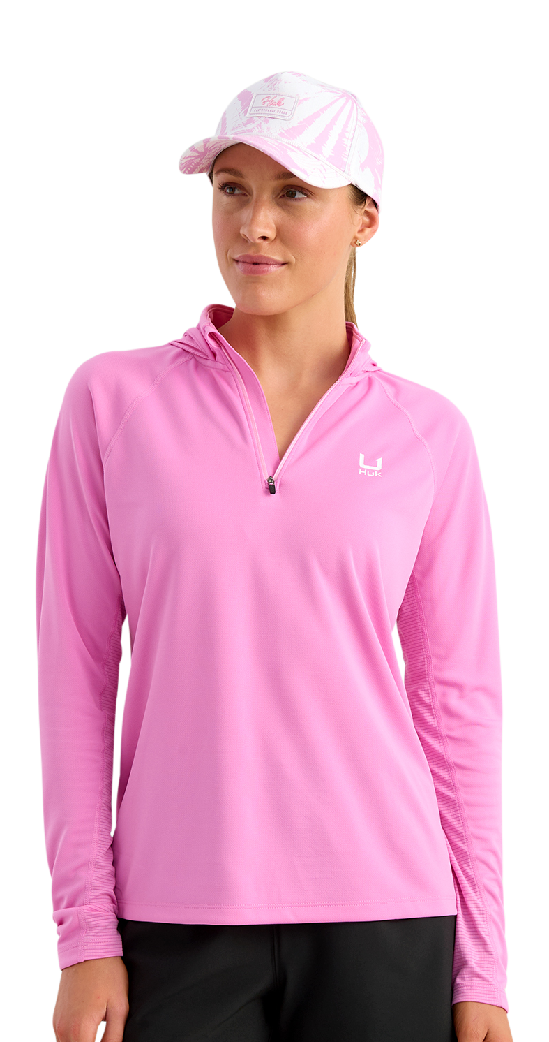 Image of Huk Icon Quarter-Zip Long-Sleeve Hoodie - Bright Pink