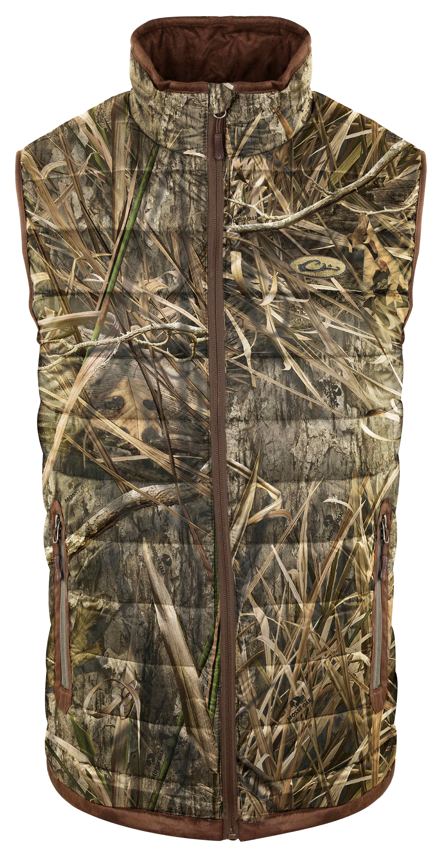 Image of Drake Waterfowl Camo Double Down Layering Vest for Men - Mossy Oak Shadow Grass Habitat - L