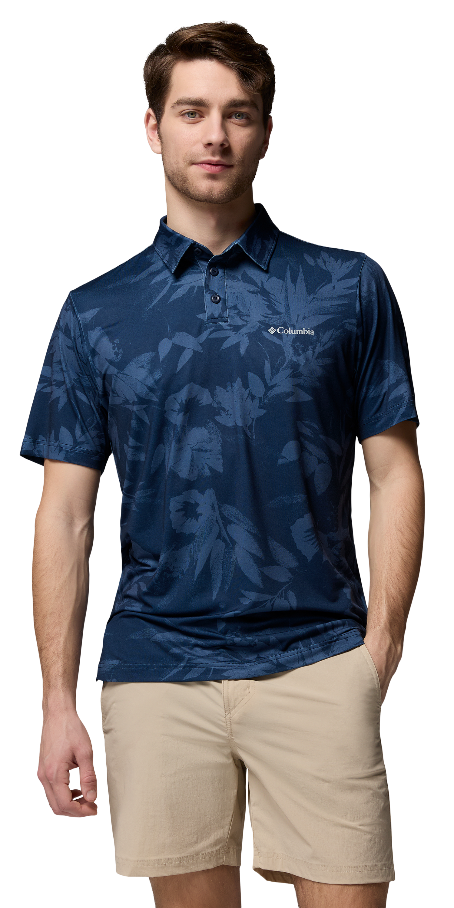 Image of Columbia Parsons Point Printed Short-Sleeve Polo Shirt - Navy/Wisterian