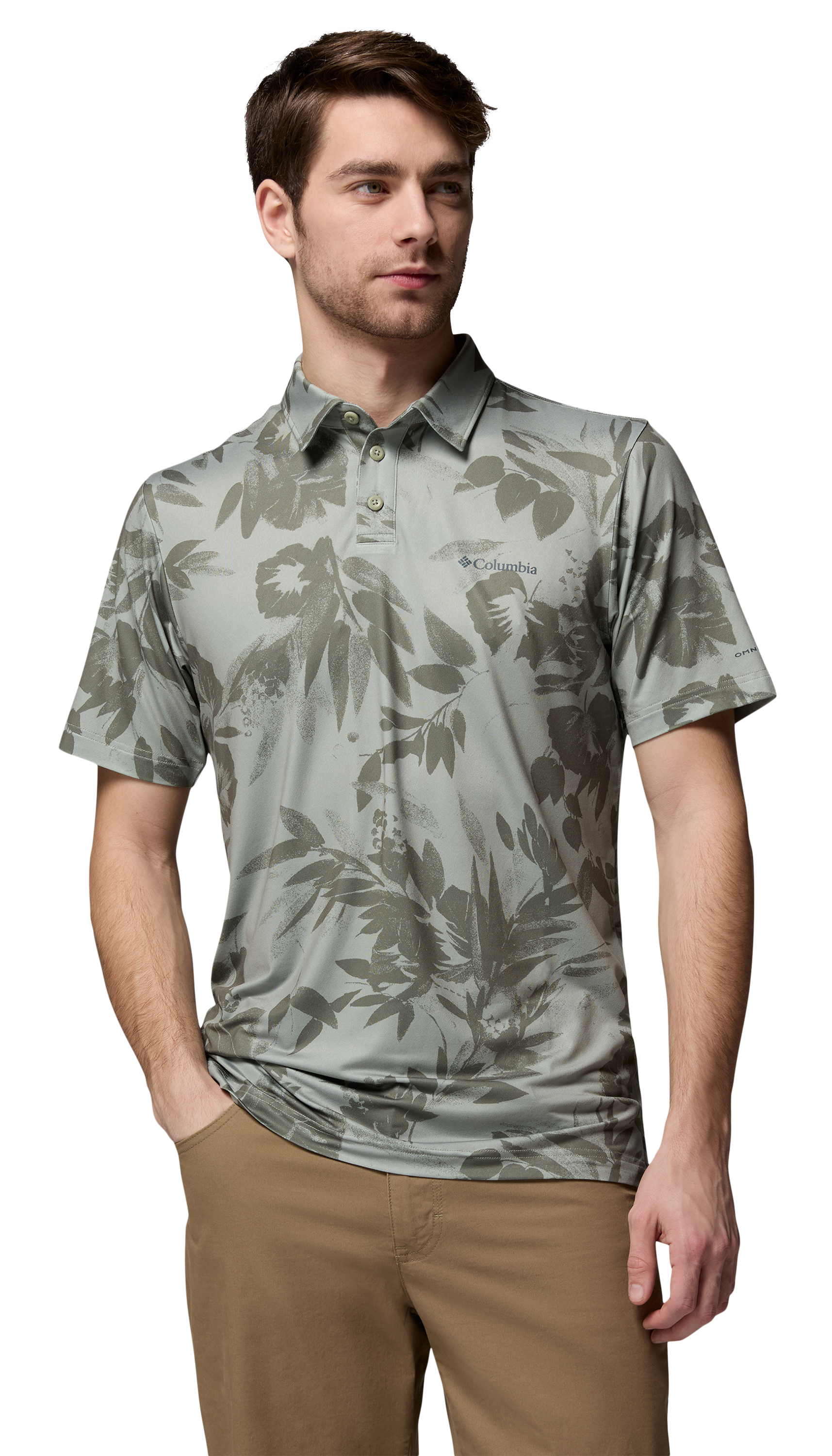 Image of Columbia Parsons Point Printed Short-Sleeve Polo Shirt - Safari/Wisterian