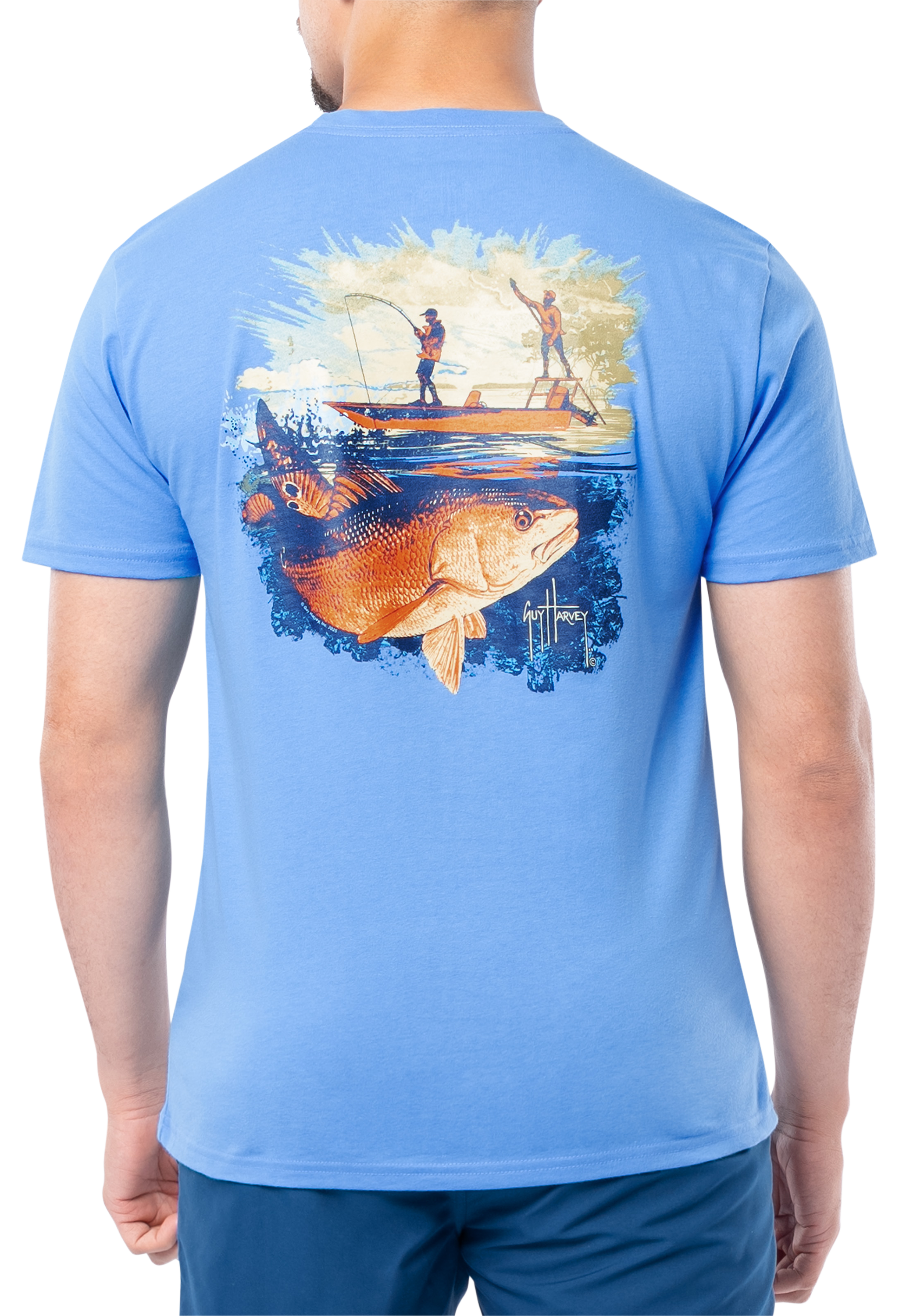 Image of Guy Harvey Redfish Tailing OG Short-Sleeve T-Shirt - Azure Blue