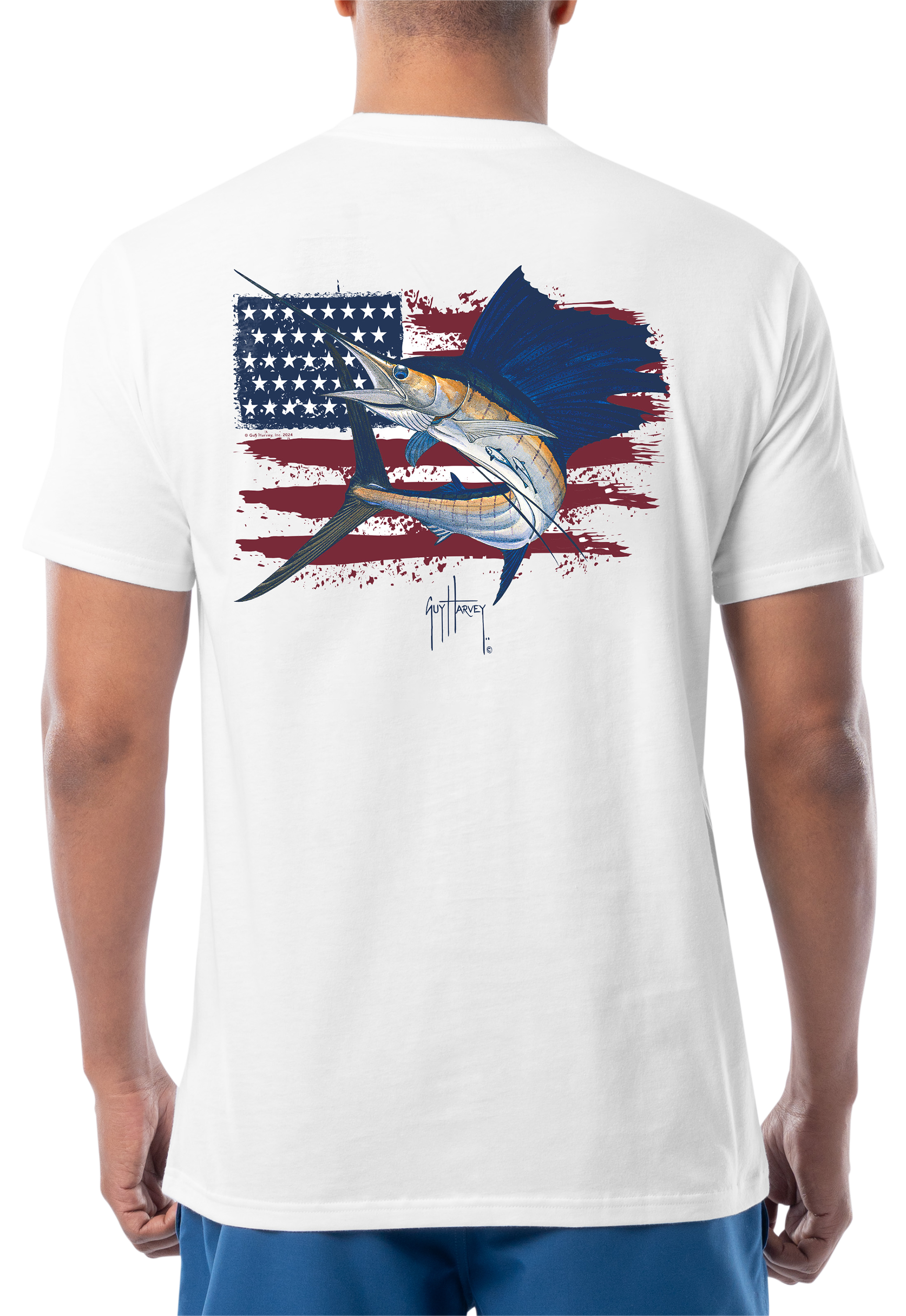 Image of Guy Harvey Sail USA Short-Sleeve Pocket T-Shirt - Bright White
