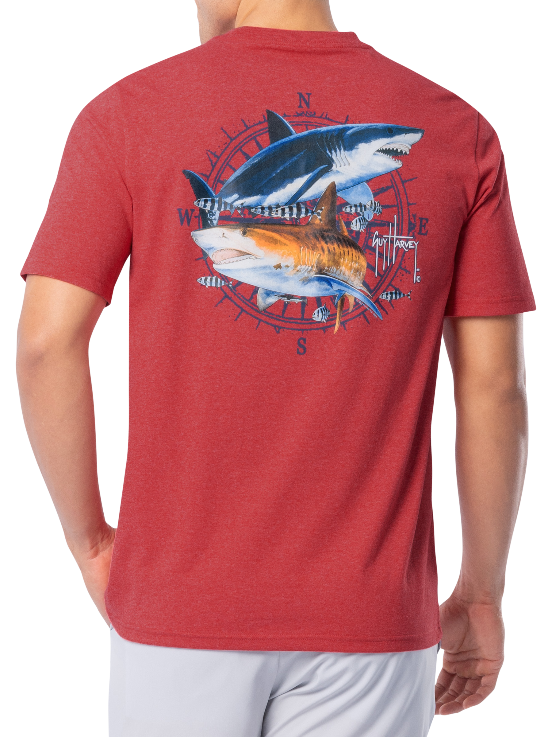 Image of Guy Harvey Vintage Sharks Short-Sleeve T-Shirt - Red Heather