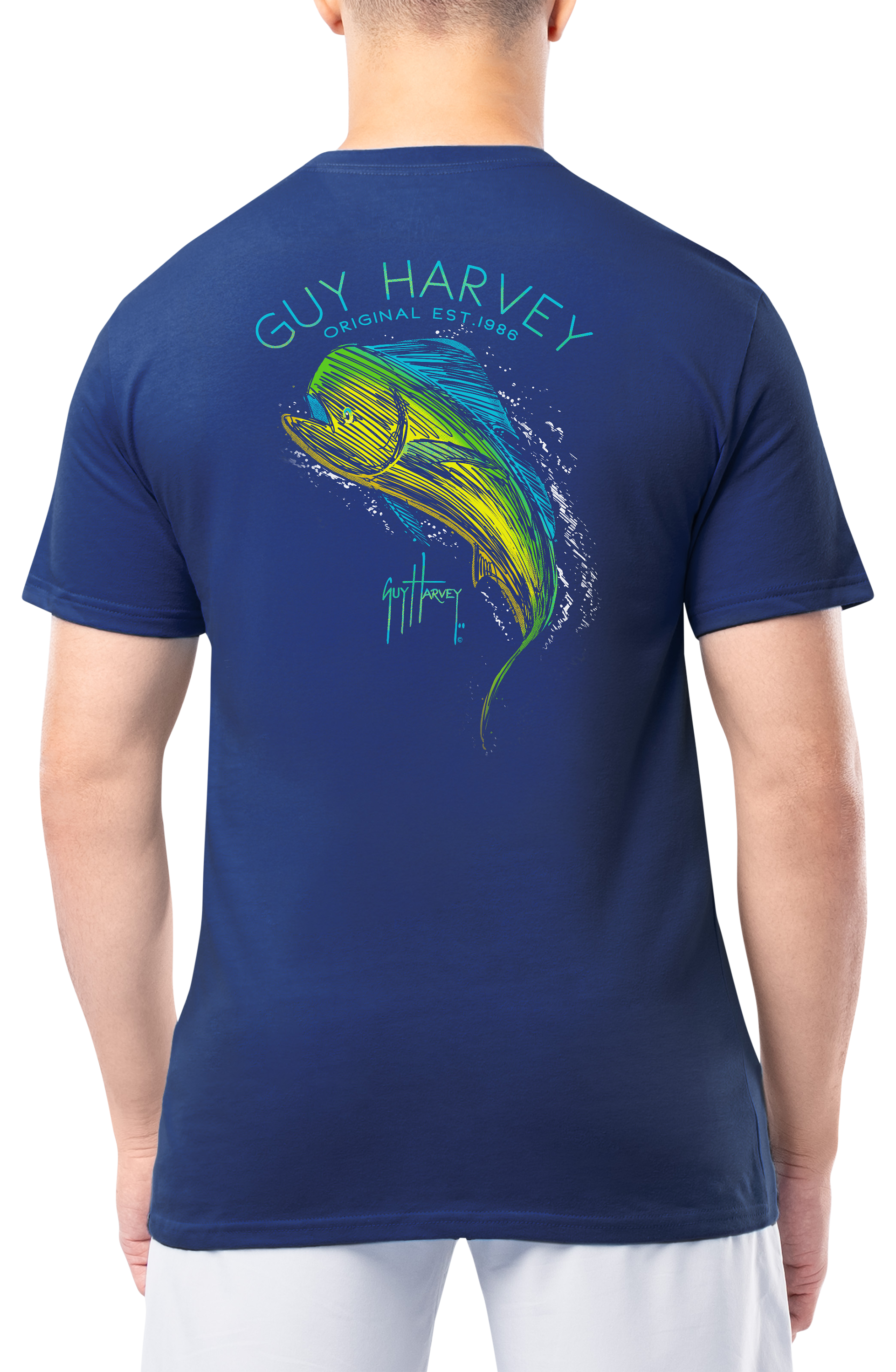 Image of Guy Harvey Scribble Mahi OG Short-Sleeve Pocket T-Shirt - Estate Blue