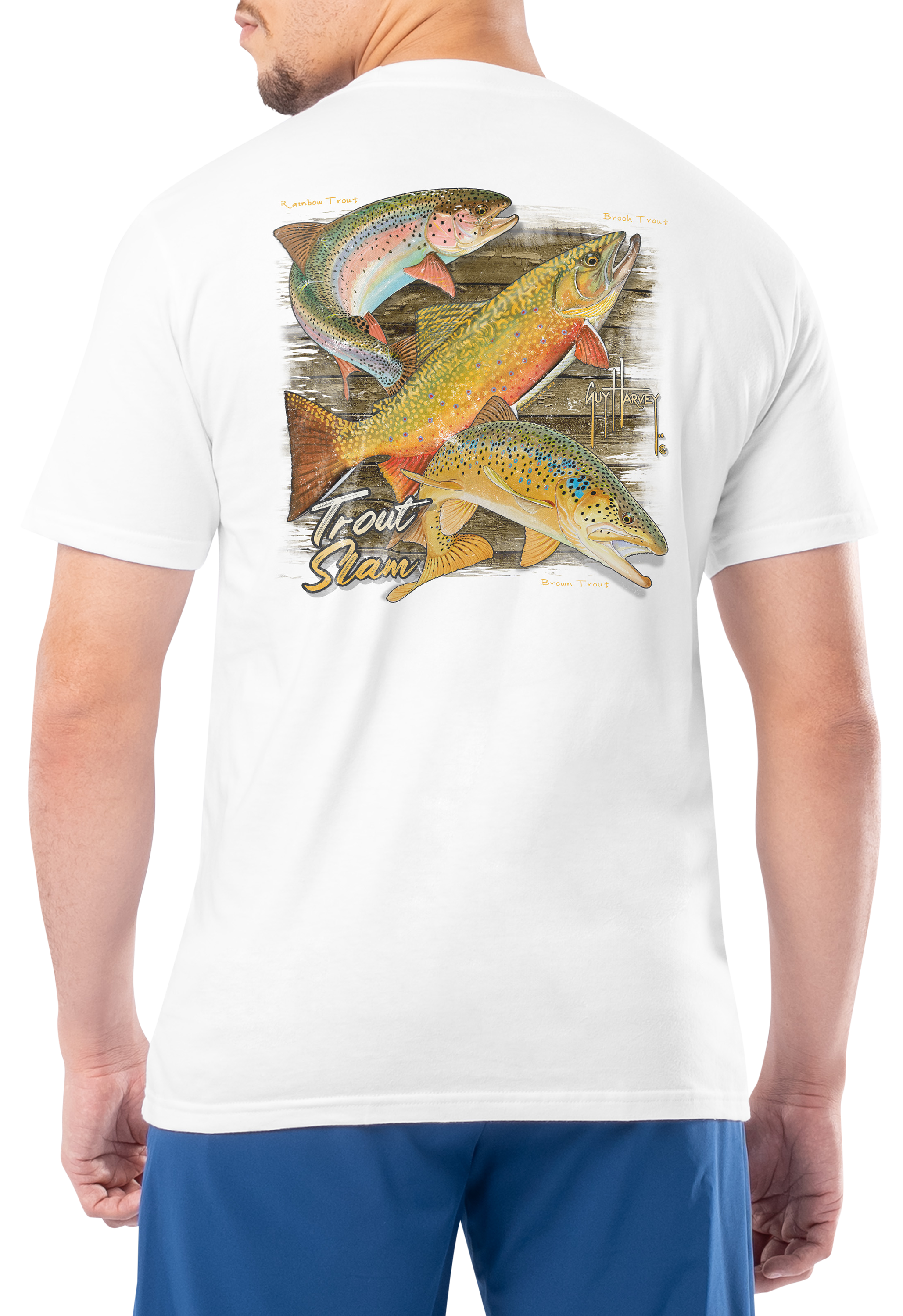 Image of Guy Harvey Trout Slam Short-Sleeve T-Shirt - Bright White