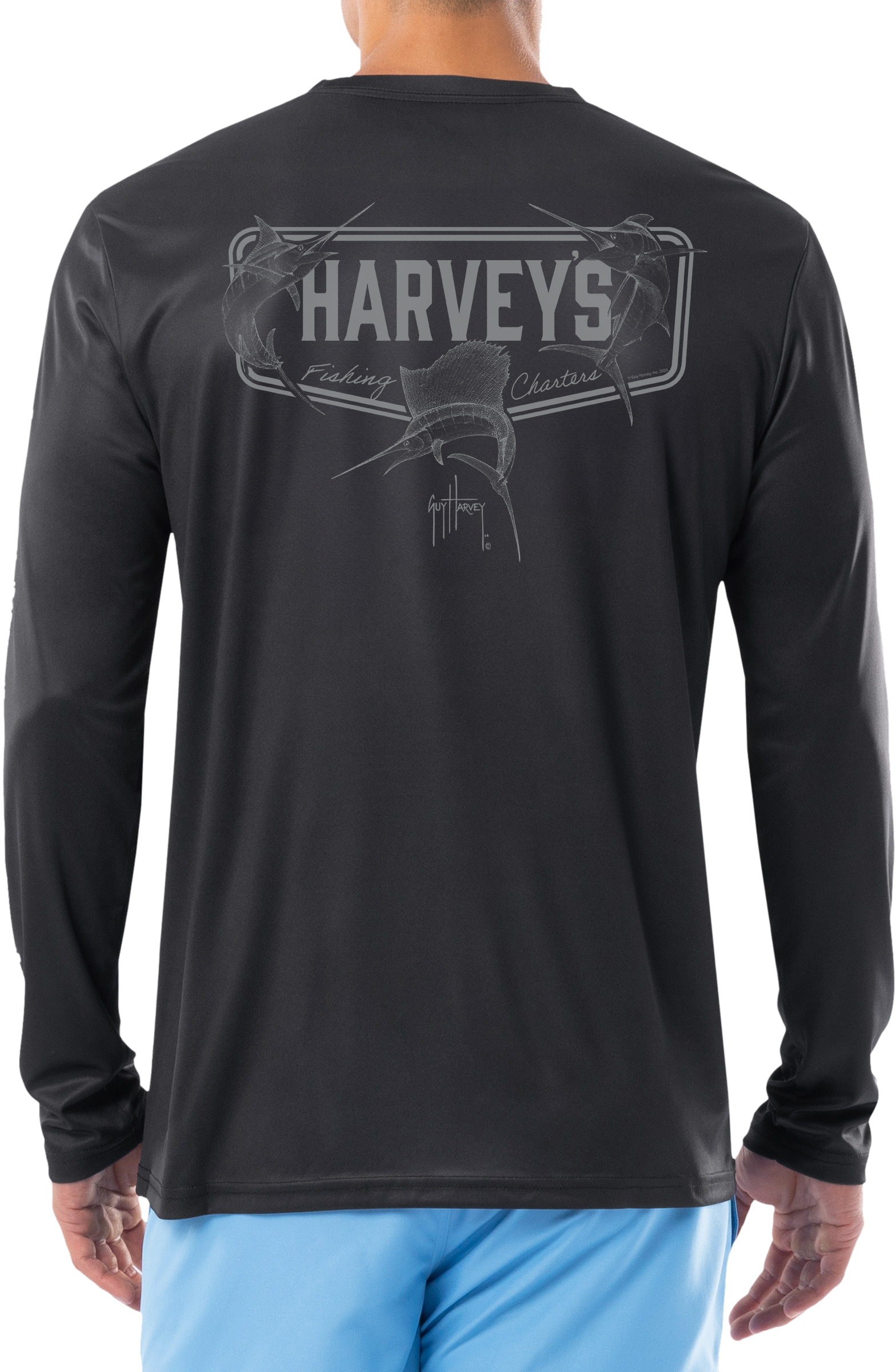 Image of Guy Harvey Eco Cast Sun Protection Fishing Charter Long-Sleeve Shirt - Caviar
