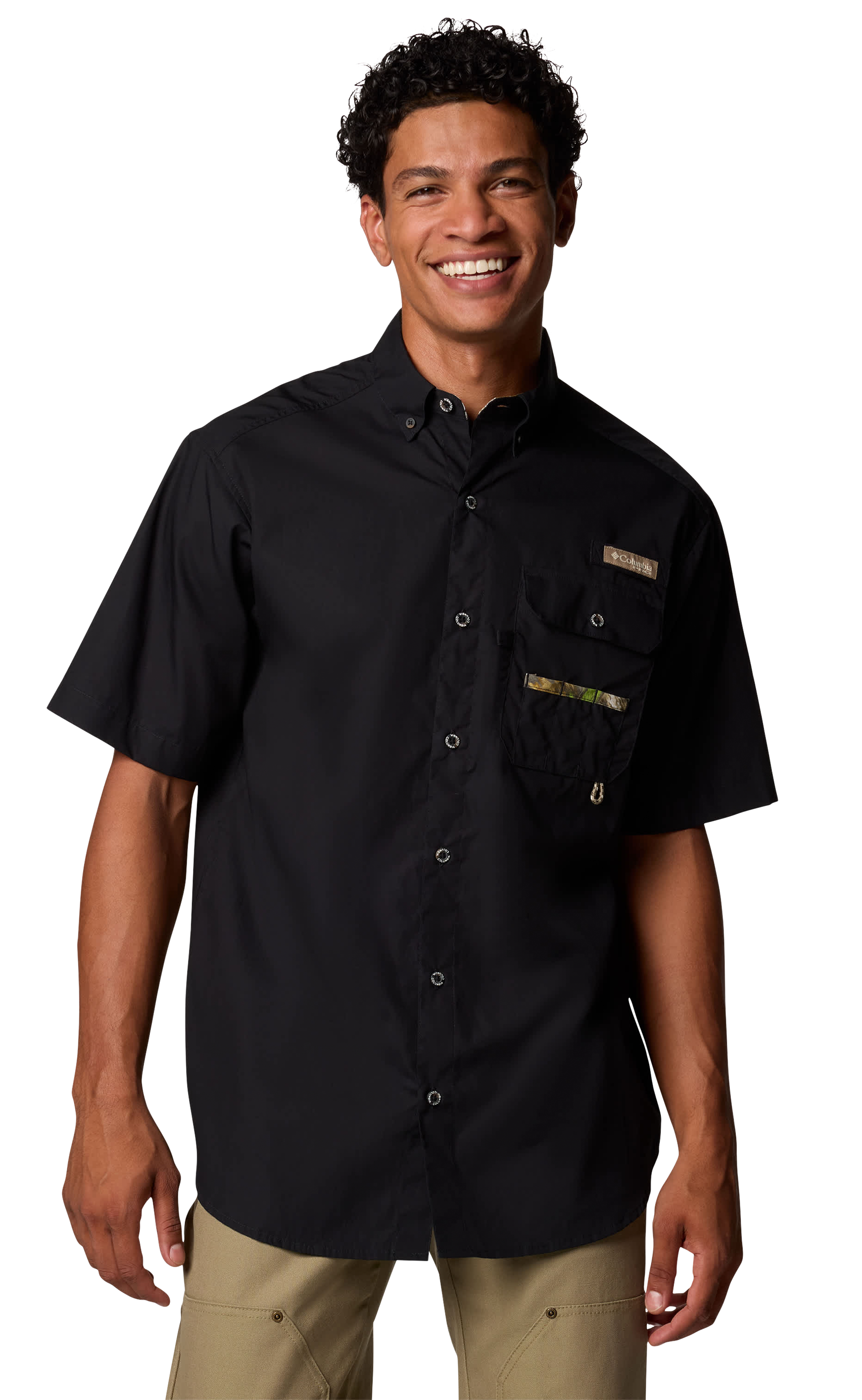 Image of Columbia Sharptail Short-Sleeve Shirt - Black/Timberwoods Camo