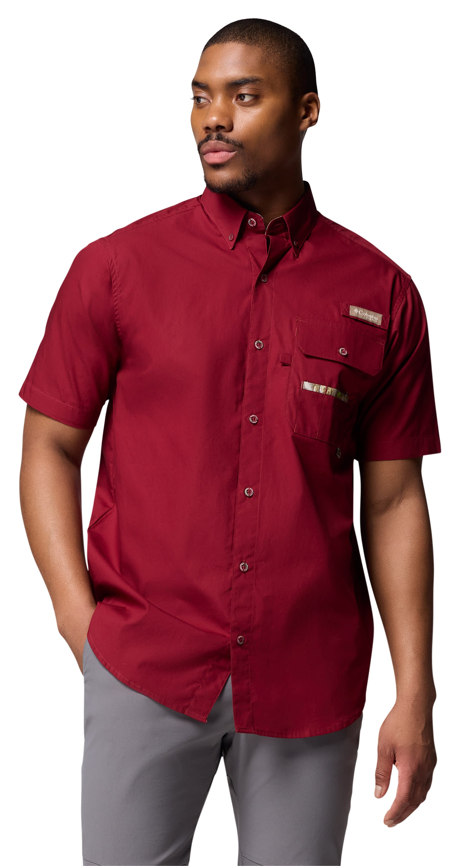 Image of Columbia Sharptail Short-Sleeve Shirt - Red Jasper/Timberwoods Camo