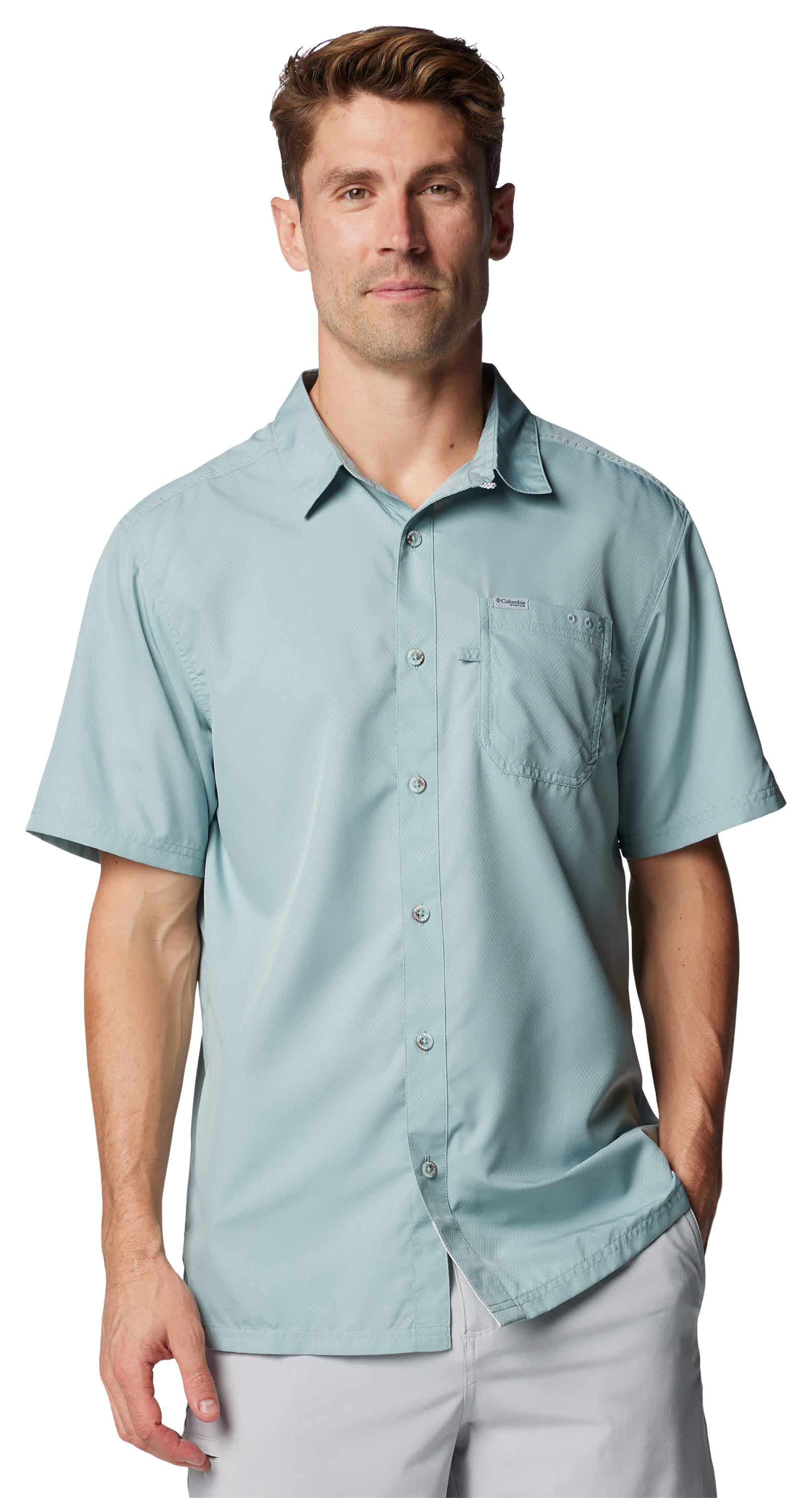 Image of Columbia PFG Slack Tide Camp Short-Sleeve Button-Down Shirt - Crushed Blue - S