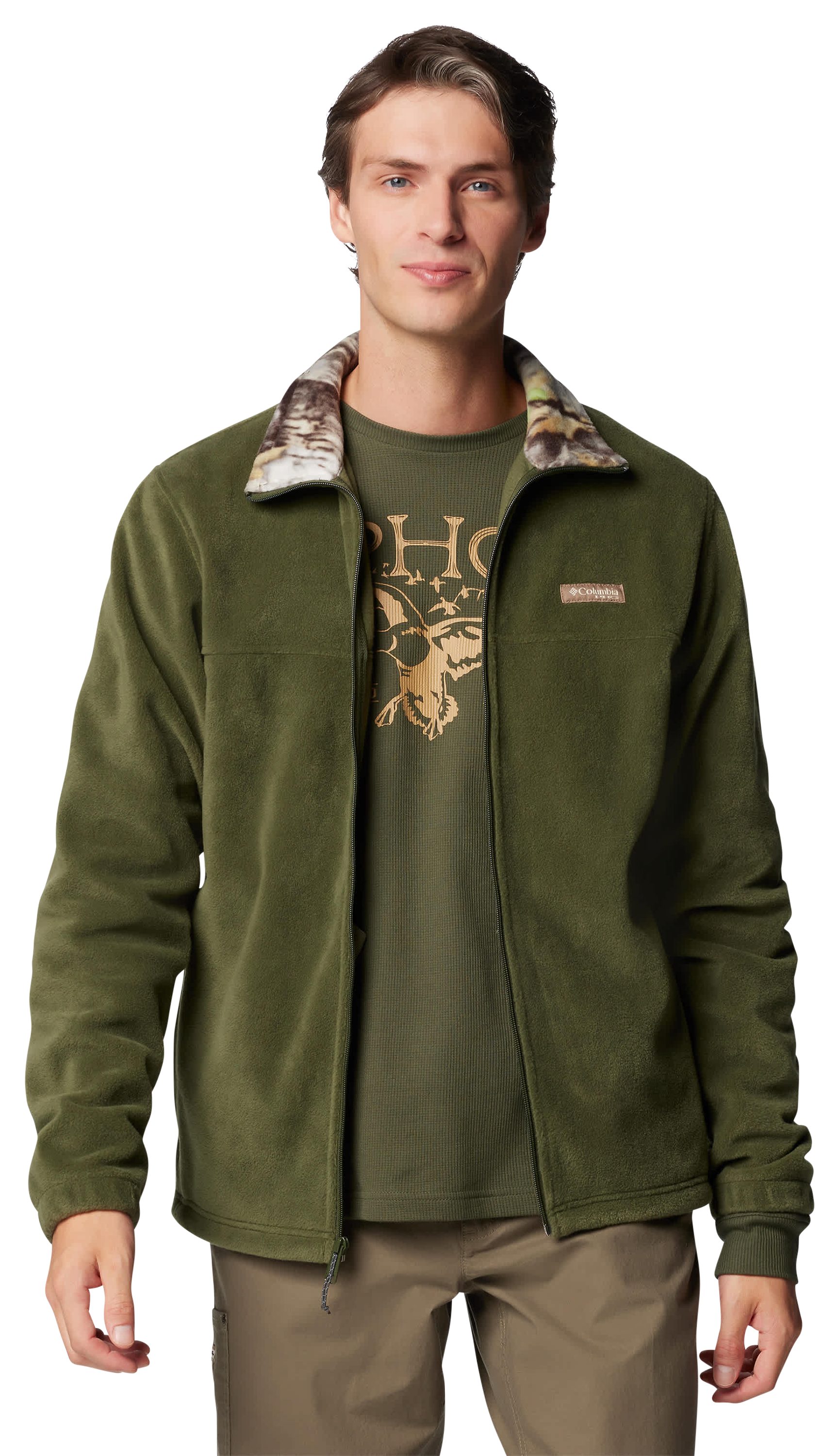 Image of Columbia PHG Camo Fleece Jacket - Surplus Green/Timberwoods Camo - XXL