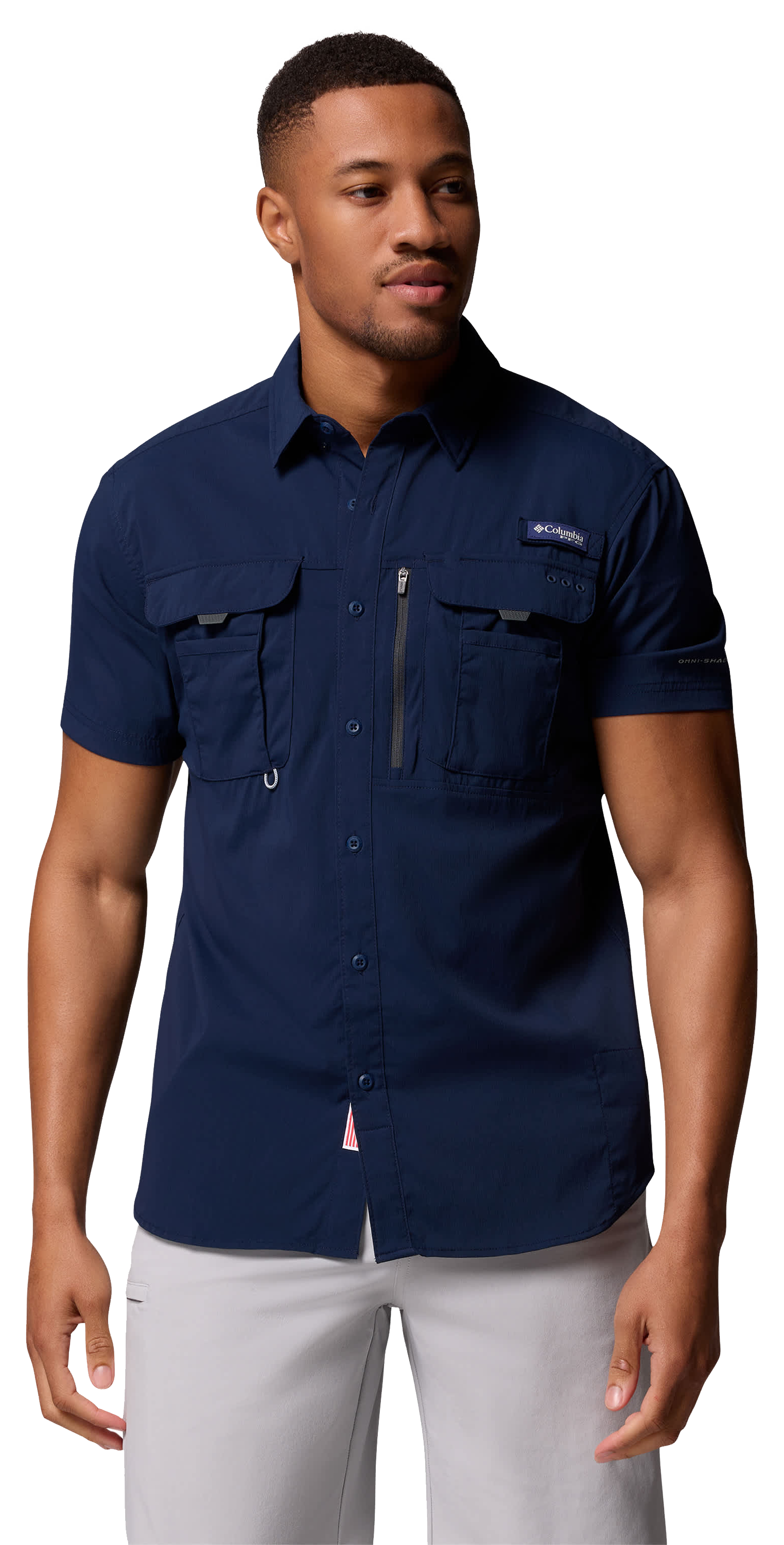 Image of Columbia PFG Bahama Elite Short-Sleeve Button-Down Shirt - Collegiate Navy