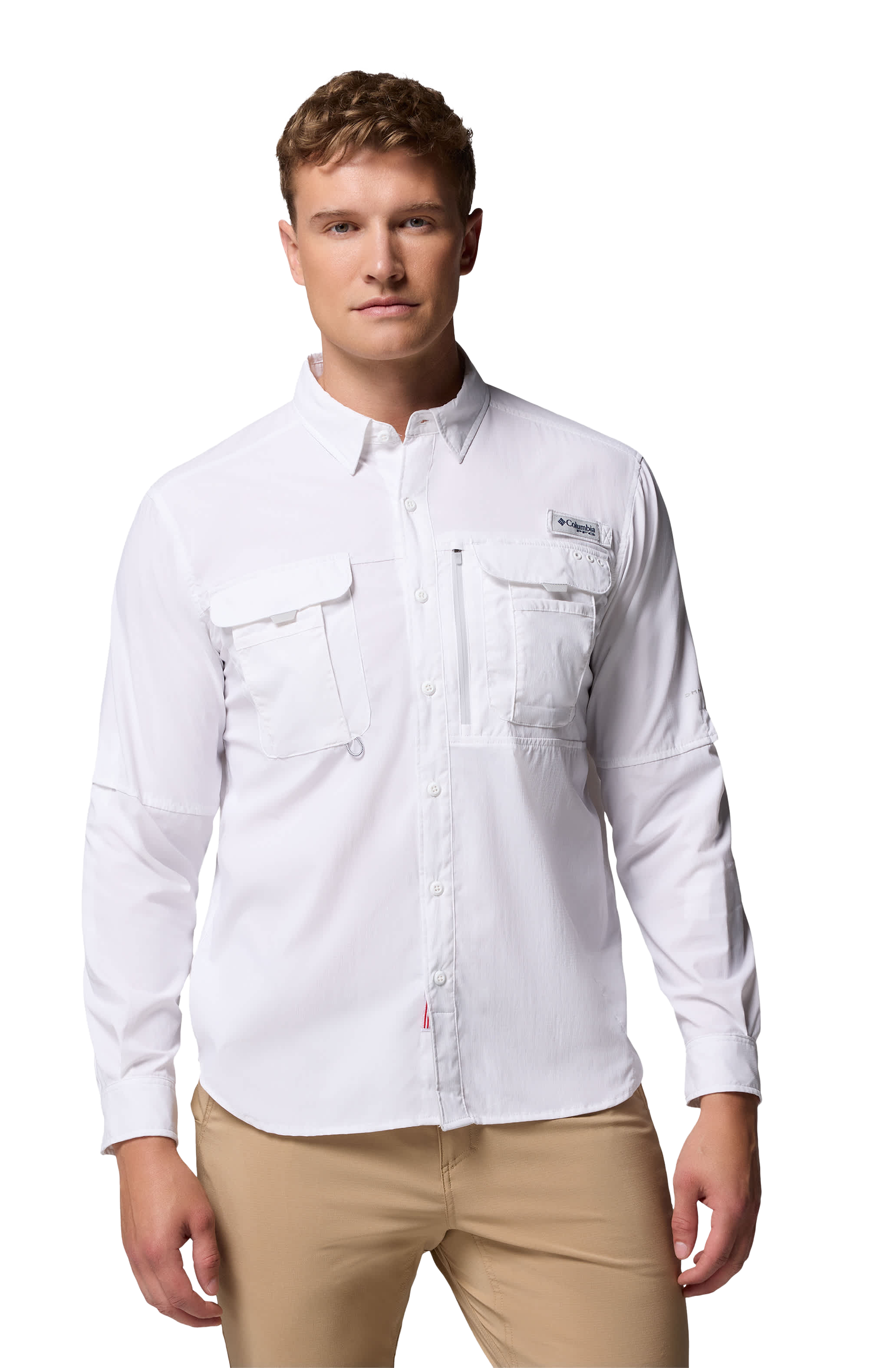 Image of Columbia PFG Bahama Elite Long-Sleeve Button-Down Shirt - White