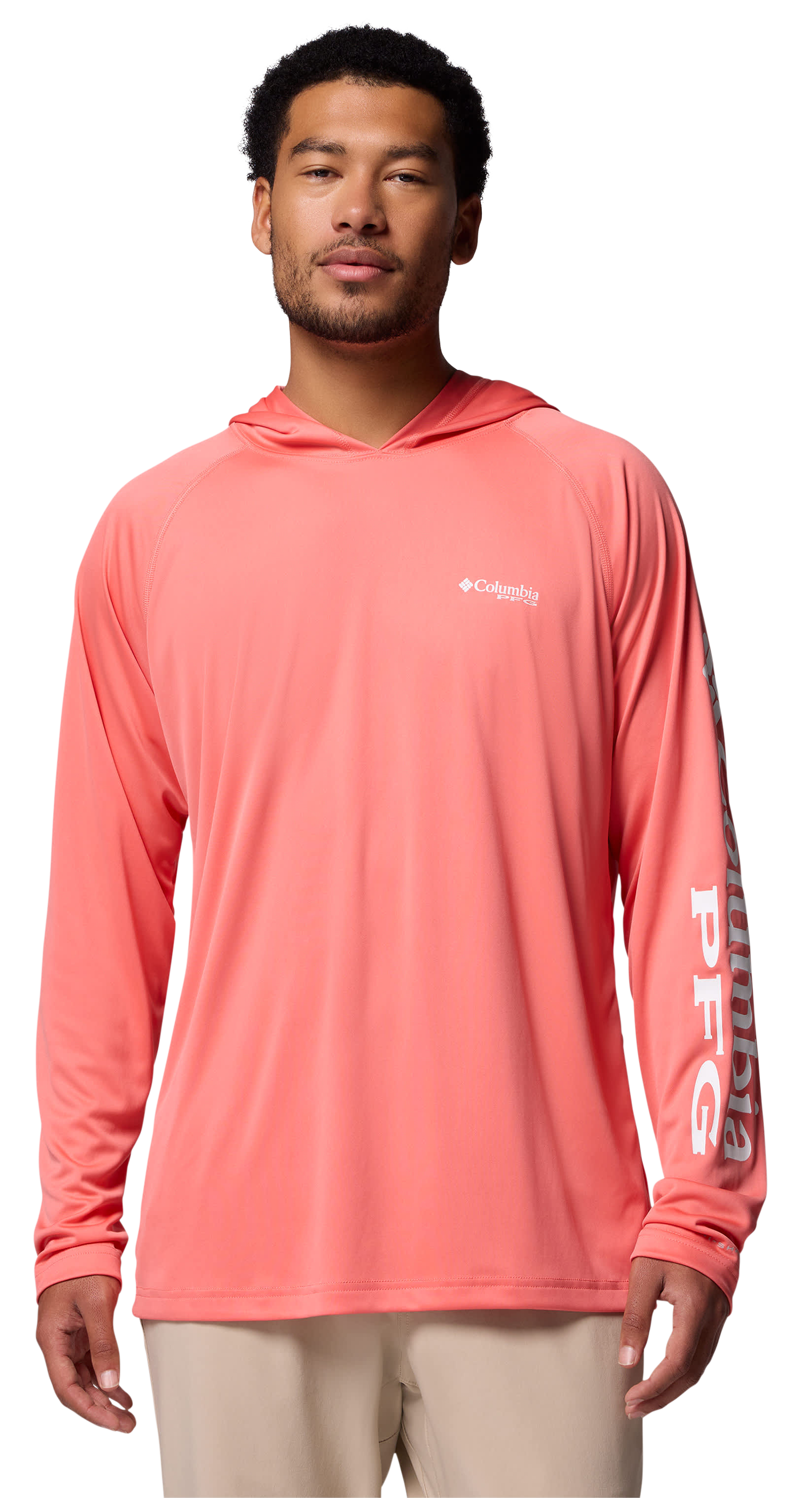 Image of Columbia PFG Terminal Tackle Long-Sleeve Hoodie - Melonade/White Logo