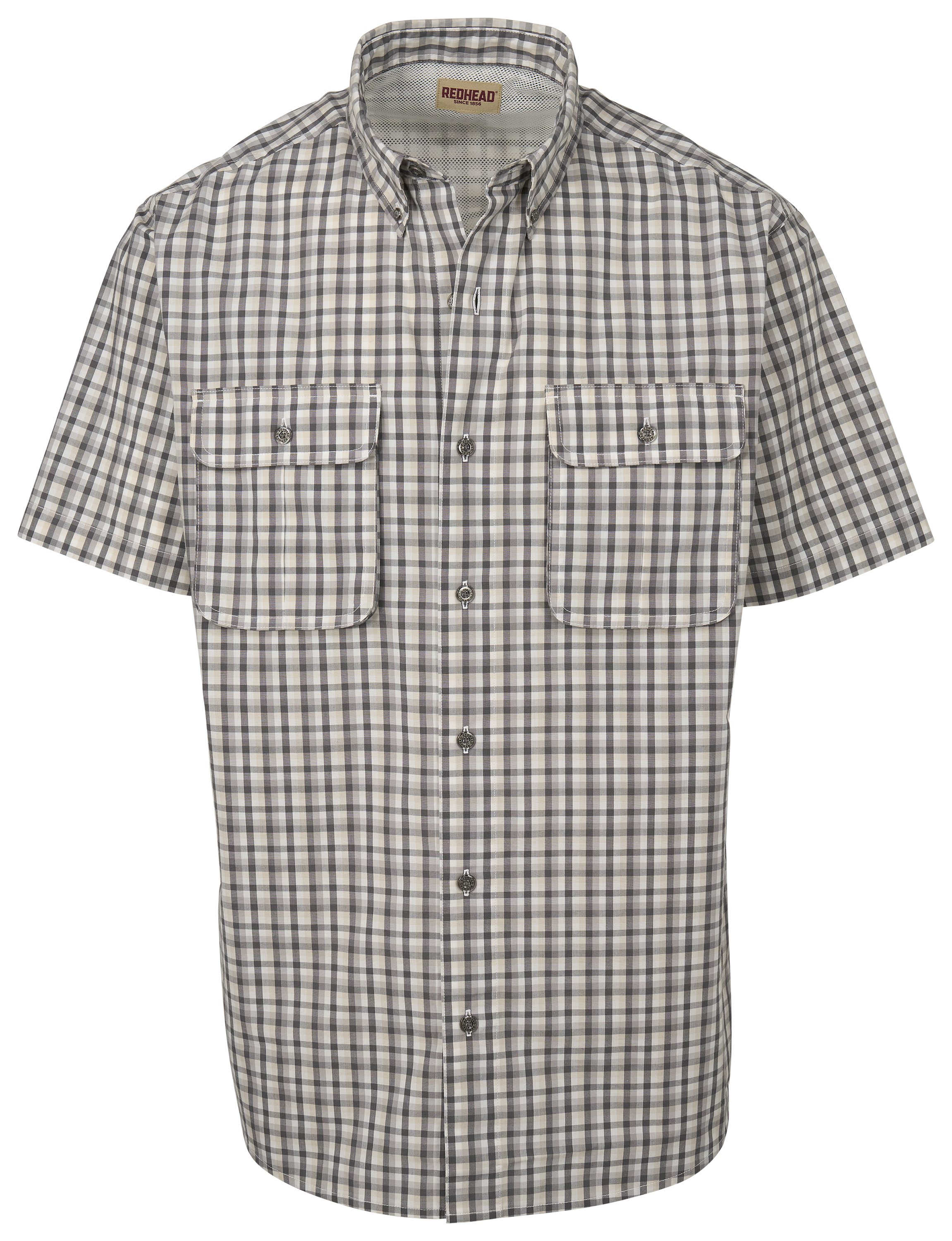 Image of RedHead Spring River Plaid Short-Sleeve Button-Down Shirt - Granite Check