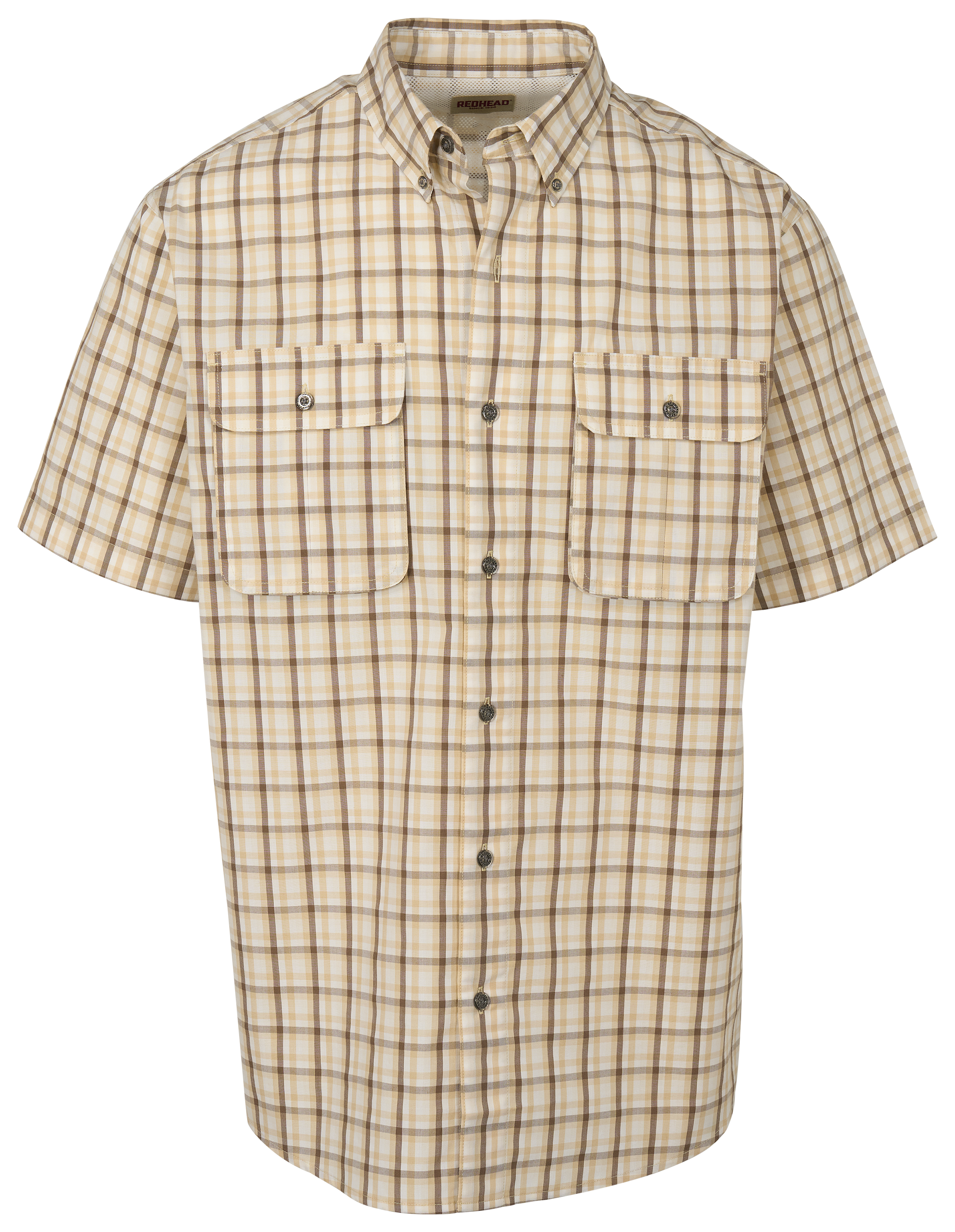 Image of RedHead Spring River Plaid Short-Sleeve Button-Down Shirt - Sand Check