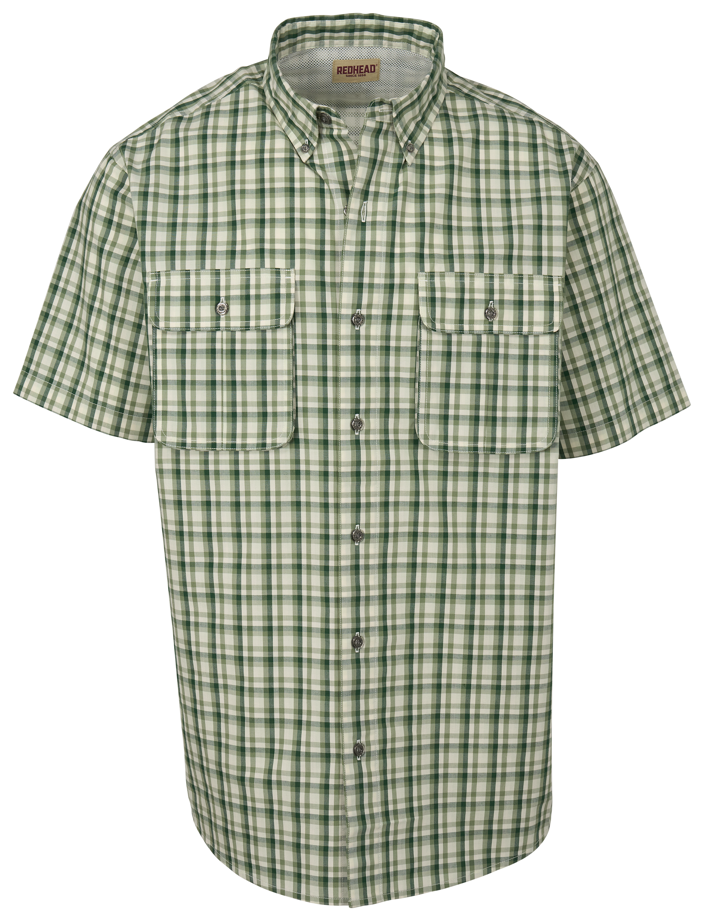 Image of RedHead Spring River Plaid Short-Sleeve Button-Down Shirt - Oil Green Check