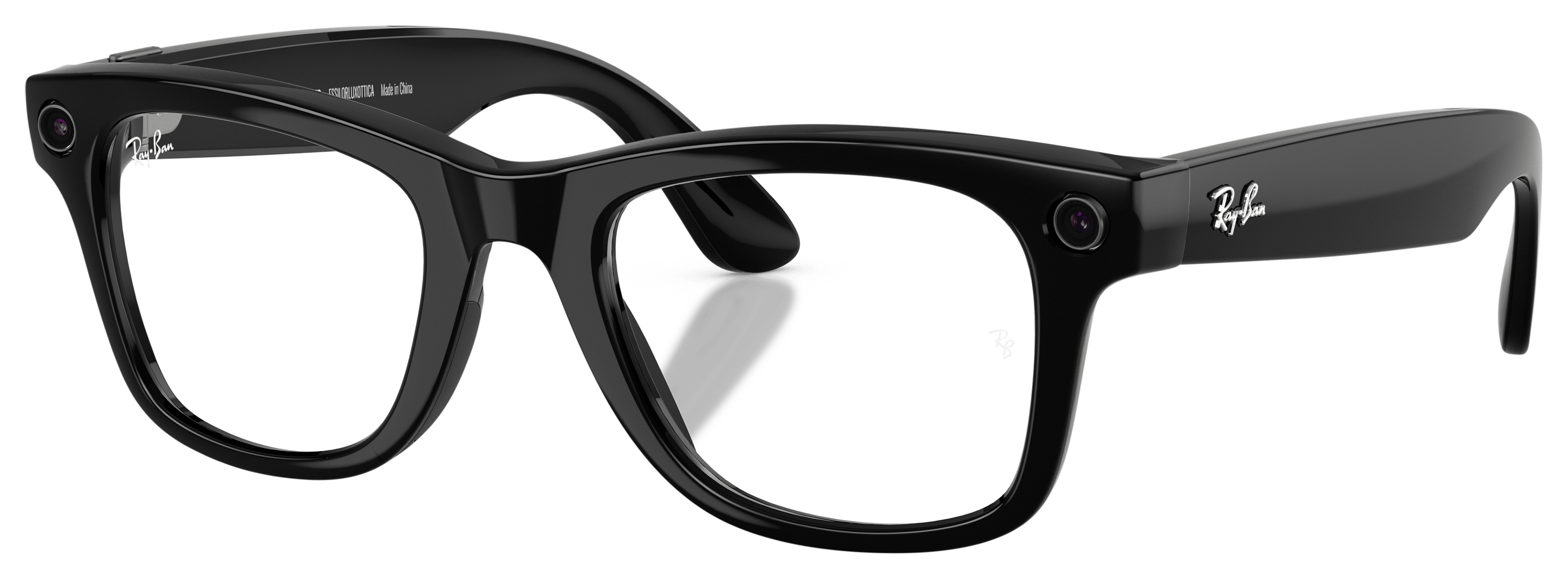 Image of Ray-Ban Meta Wayfarer Gen 2 RW4012 Transitions Sunglasses - Shiny Black/Clear/Graphic Green Photochromic - Medium