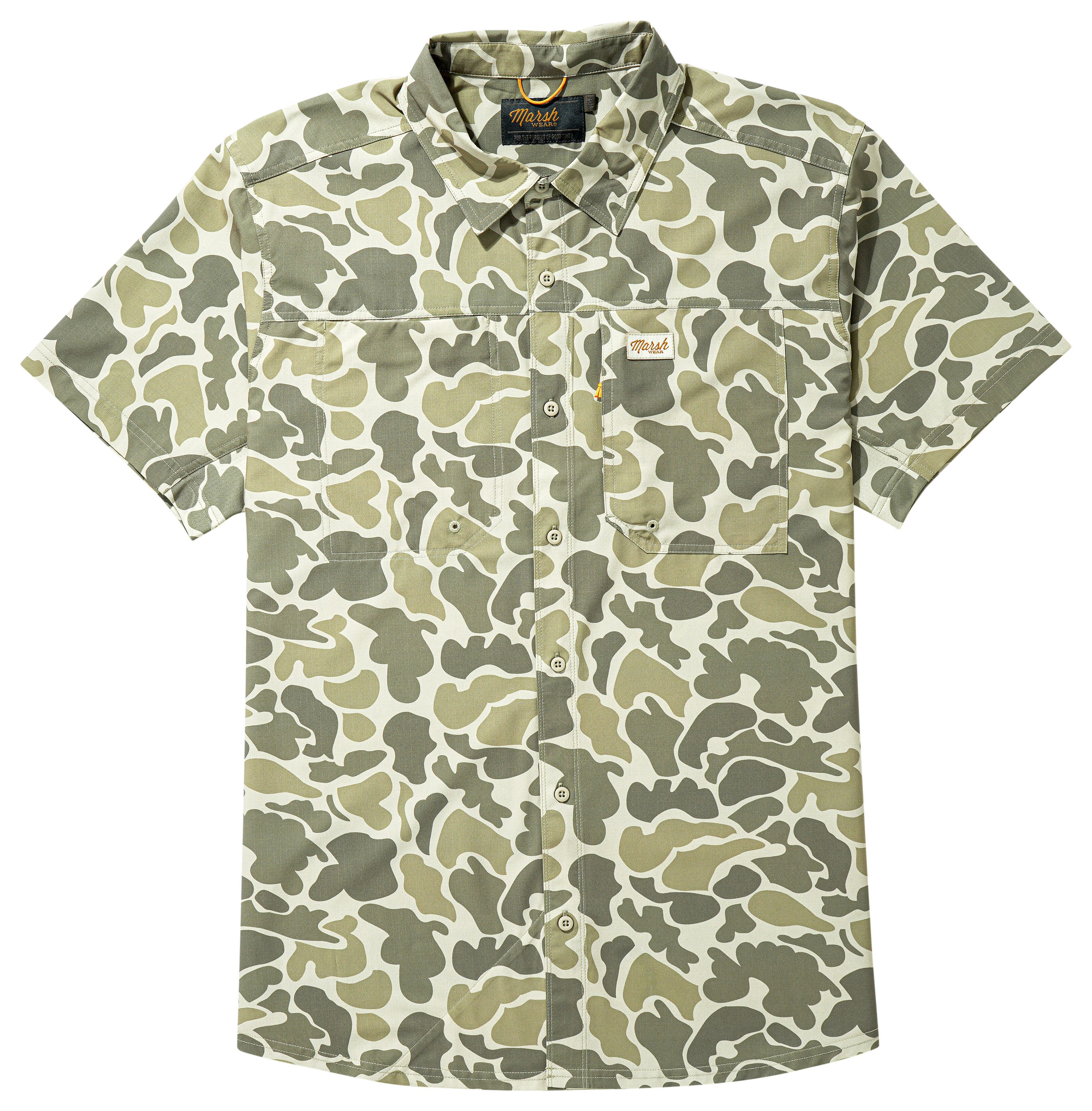 Image of Marsh Wear Lenwood Hagood Short-Sleeve Button-Down Shirt - Khaki Mallard Camo