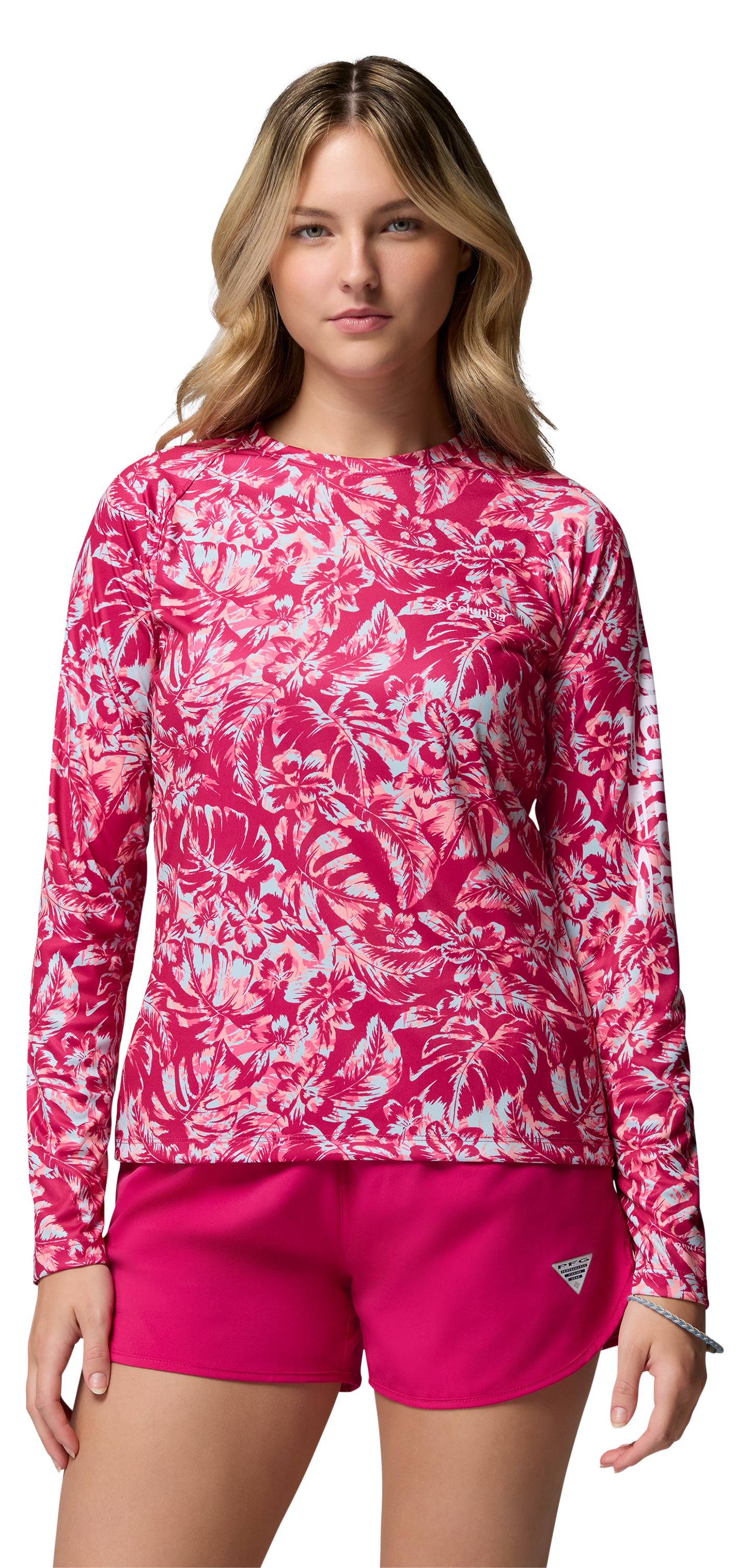 Image of Columbia PFG Super Tidal Tee Long-Sleeve Shirt - Guava Pink/Vacay Blooms