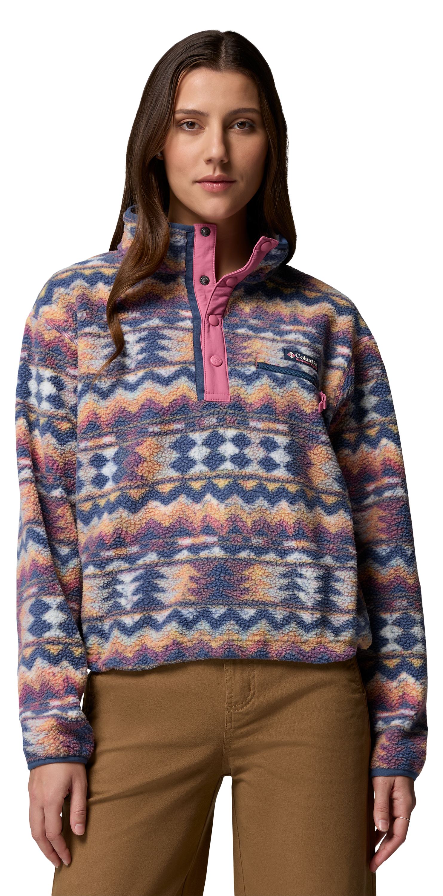 Image of Columbia Helvetia II Printed Half-Snap Cropped Pullover - Sea Salt/Retrotree