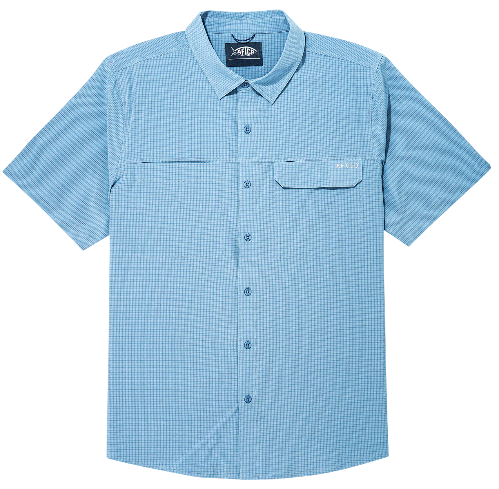 Image of AFTCO Air-O Mesh Tech Short-Sleeve Button-Down Shirt - Blue Shadow