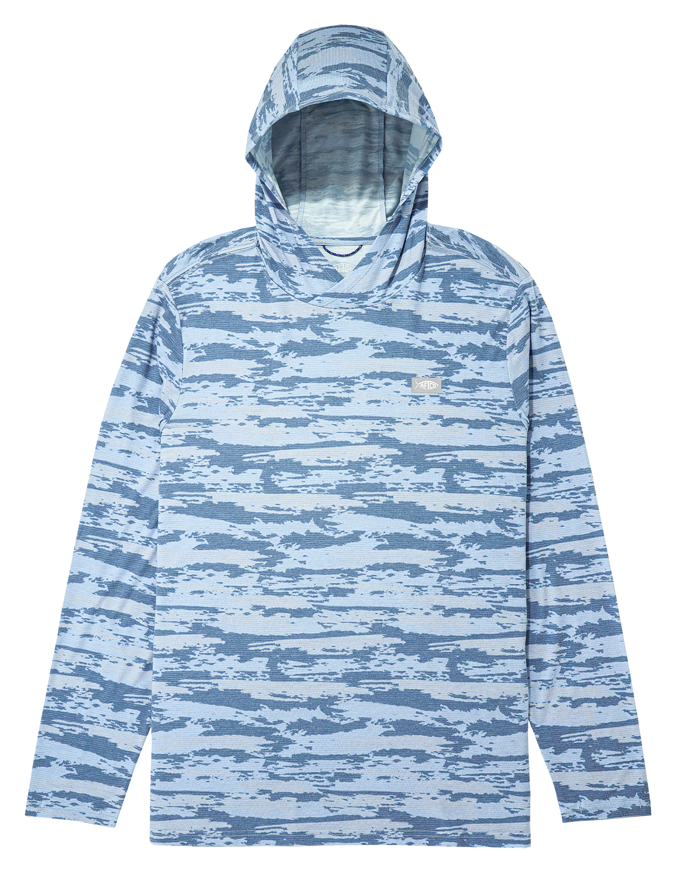 Image of AFTCO Ocean Bound Hooded Long-Sleeve Performance Shirt - Blue Shoreline Camo